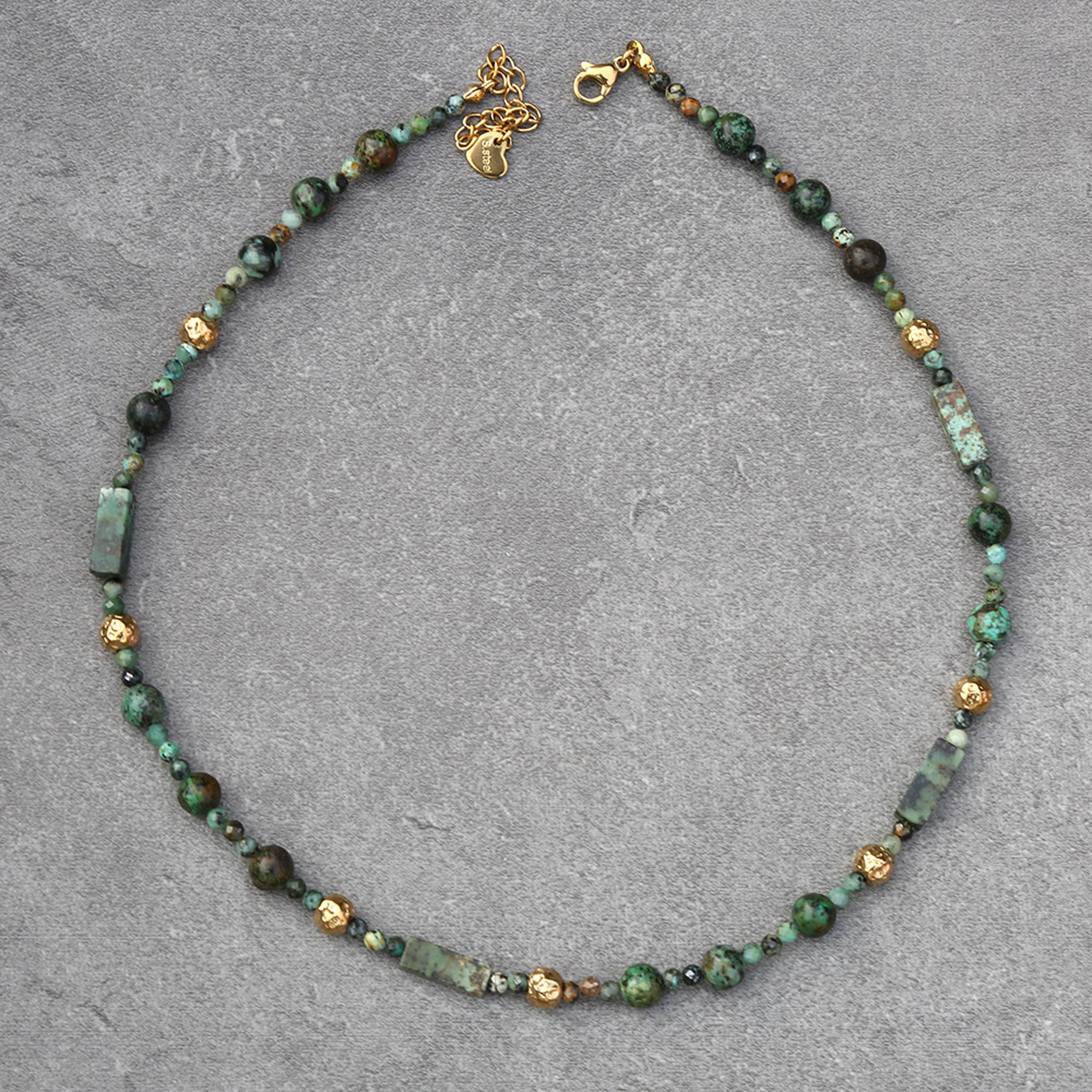 Natural African Turquoise Stone Stainless Steel Energy Necklace – view 1