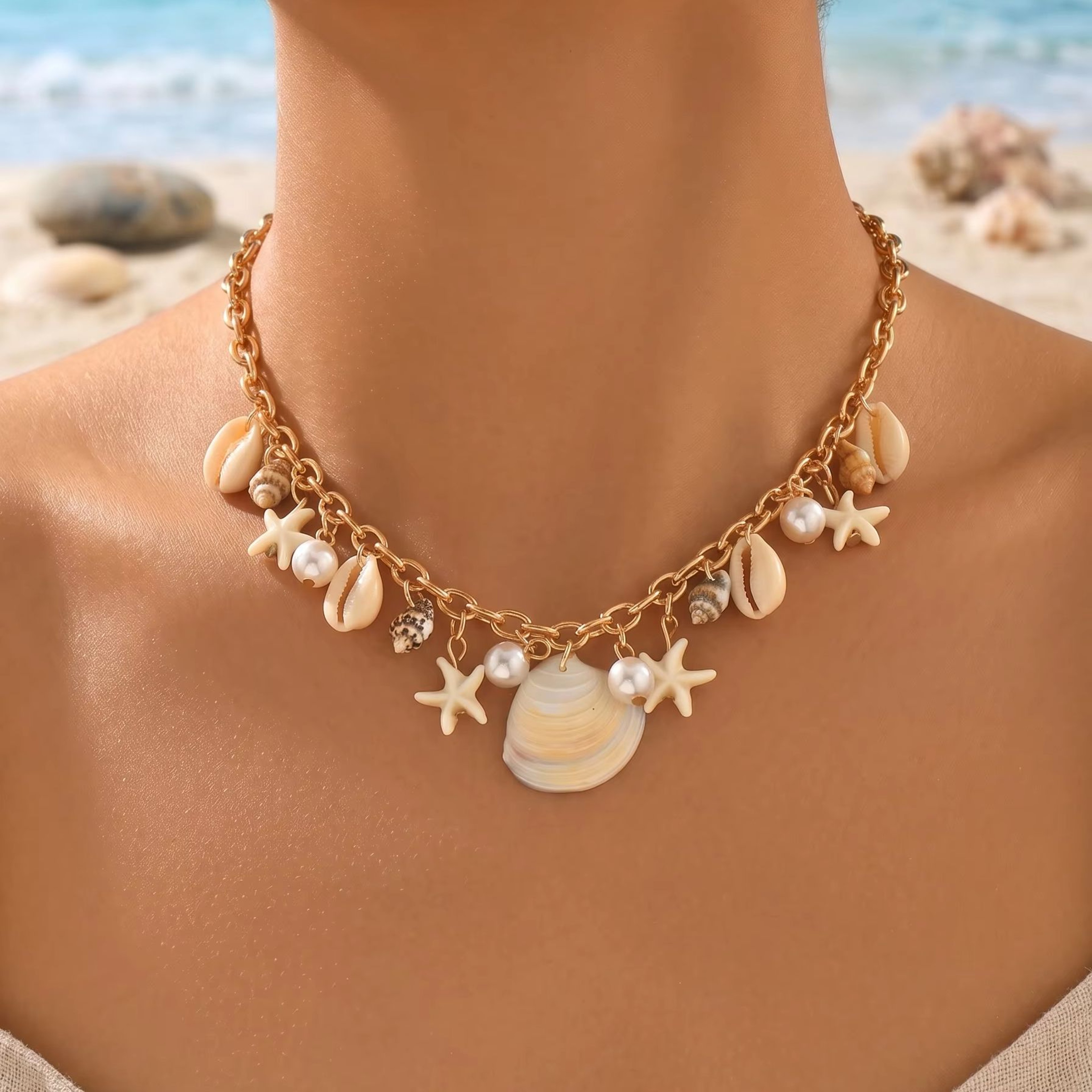 Gold Shell Choker Necklace – view 1