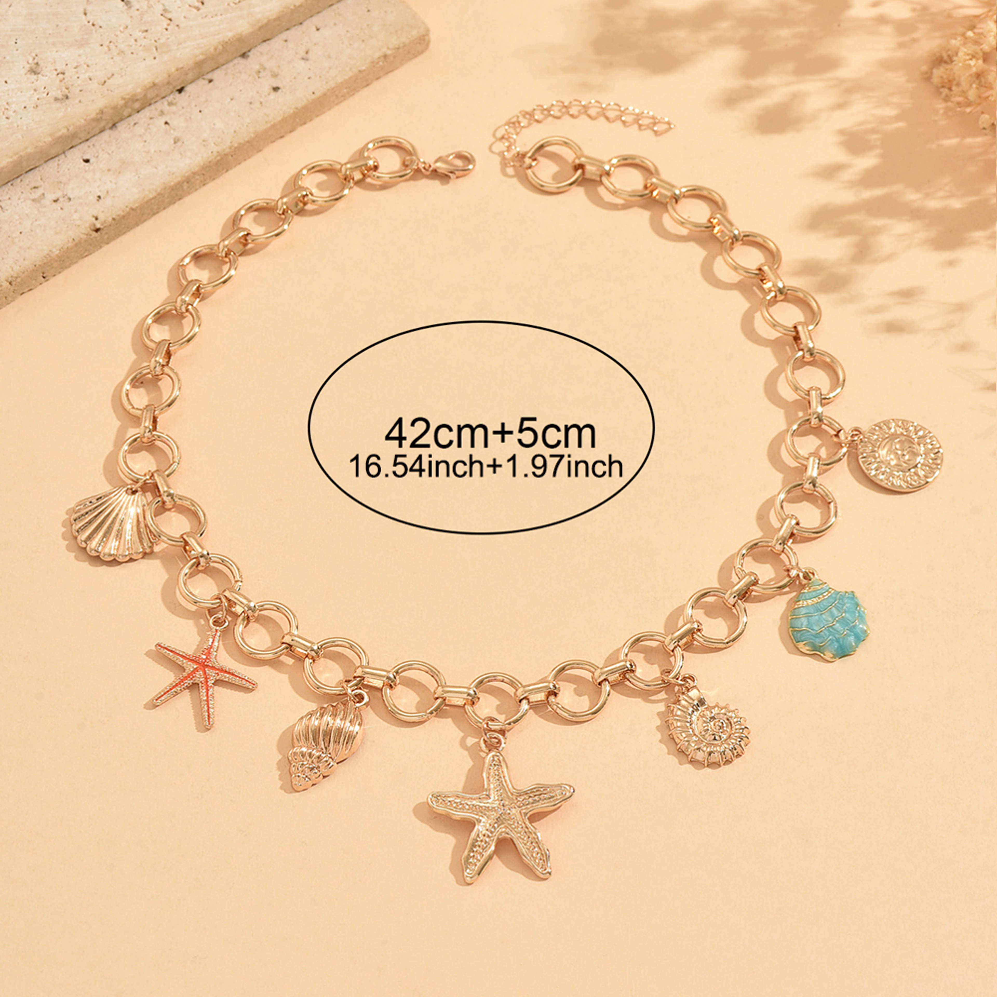 Gold Chunky Chain Choker with Seashell Charm Pendant for Boho Summer Beach Vacation – view 4