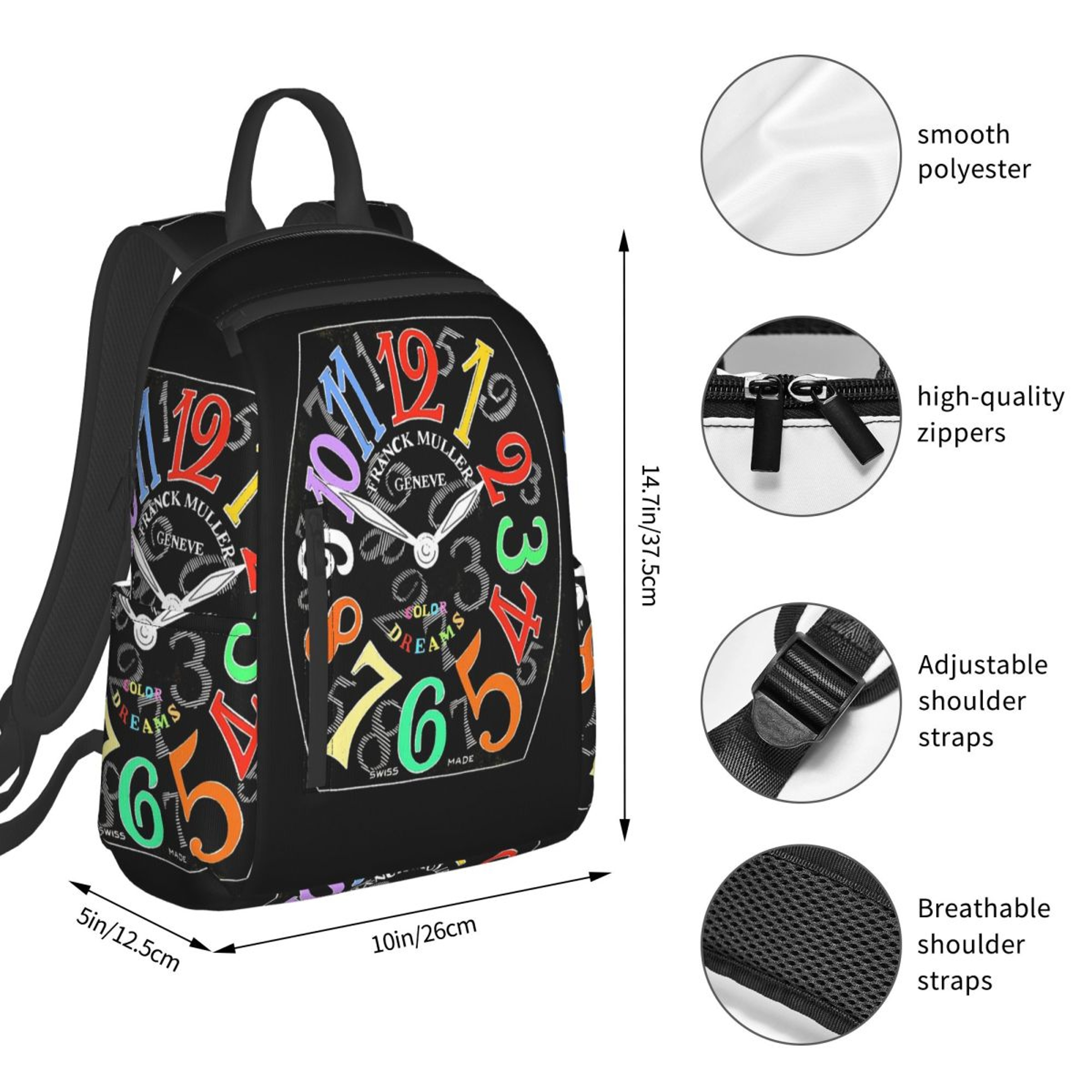 Artistic Watch Face Large Capacity Bookbag and Stylish Daypack for Men and Women – view 4