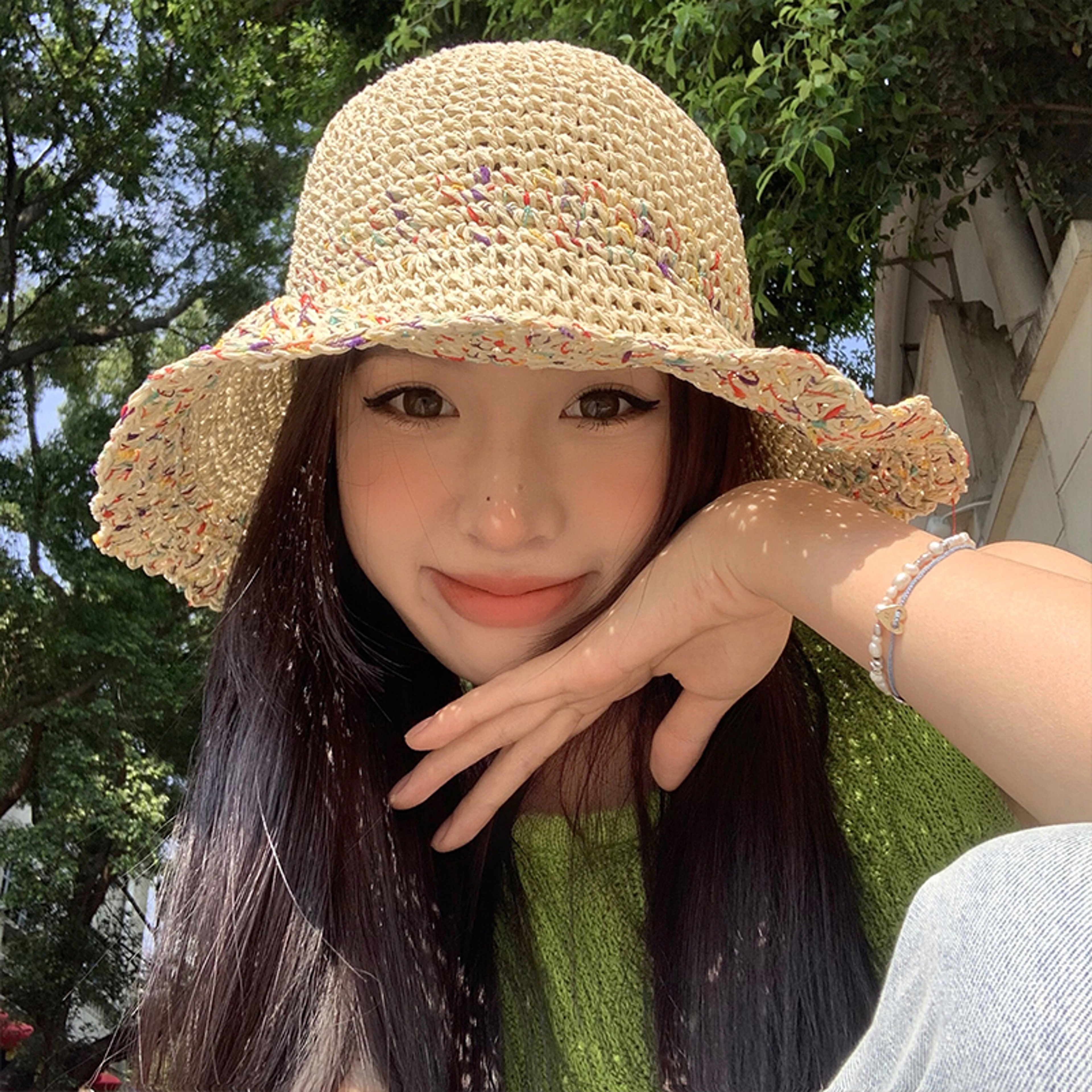 Rainbow Straw Hat for Women Wide Brim Beach Cap – view 1