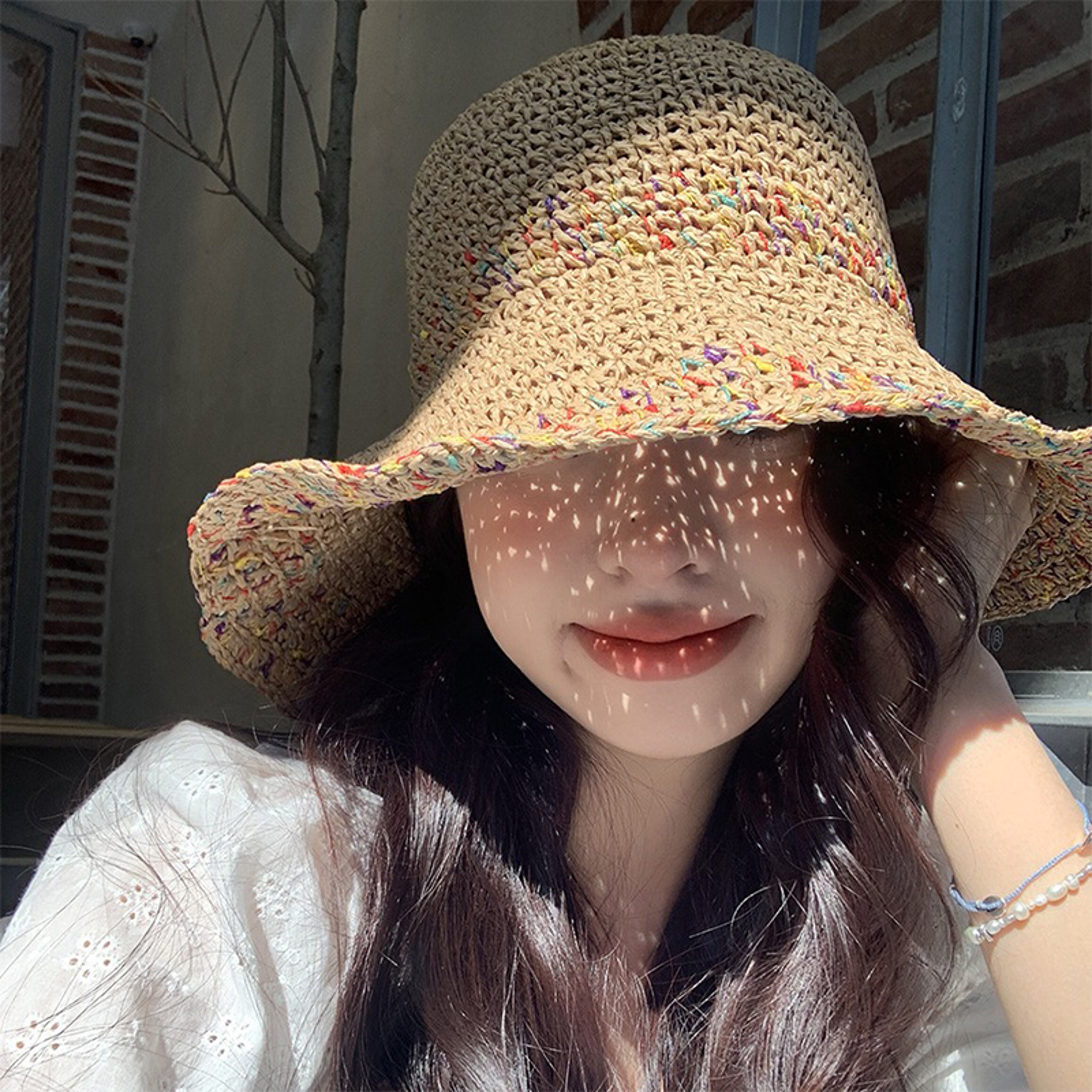 Rainbow Straw Hat for Women Wide Brim Beach Cap – view 4