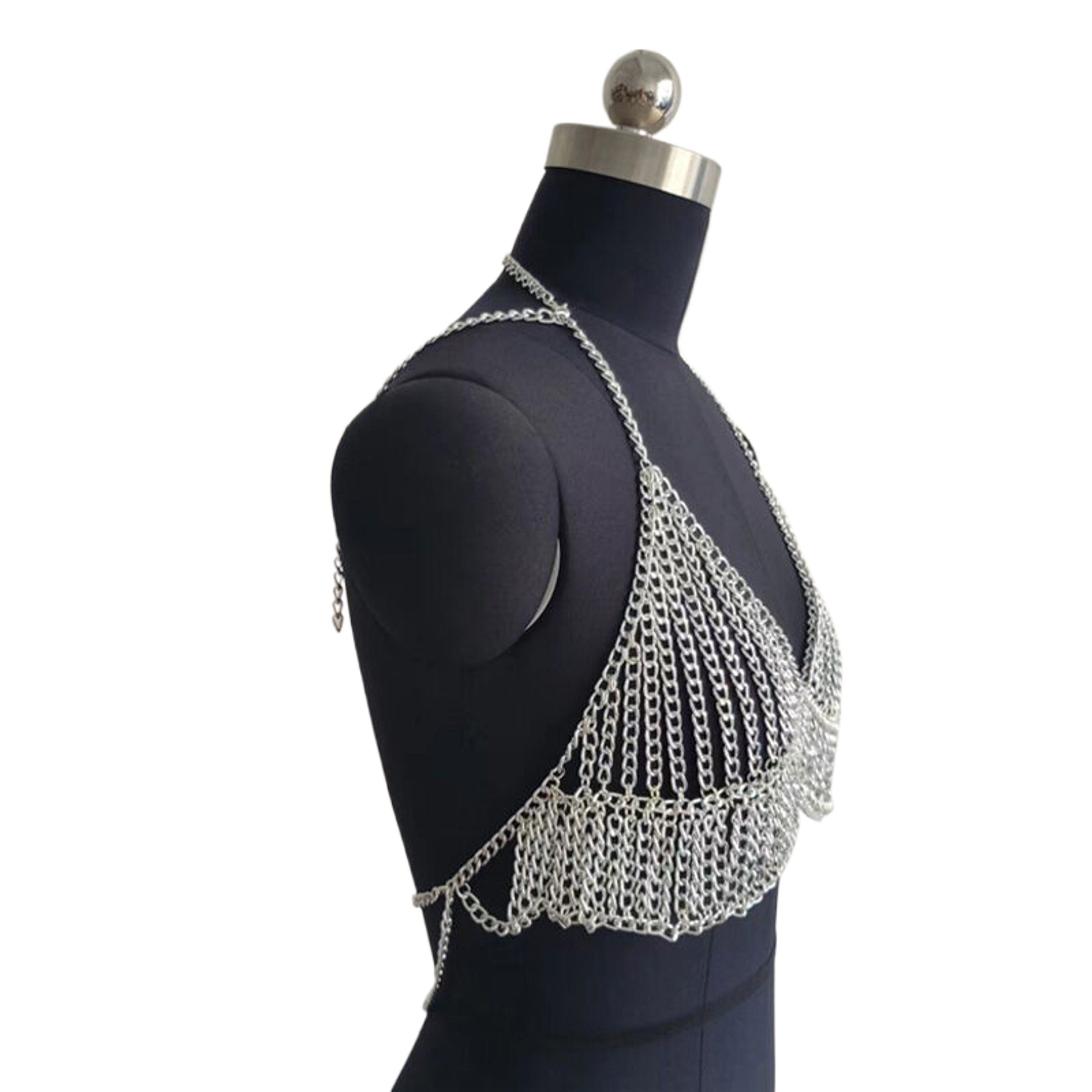 Radiant Gold Chainmail Halter Neck Crop Top For Beach And Club Parties 3
