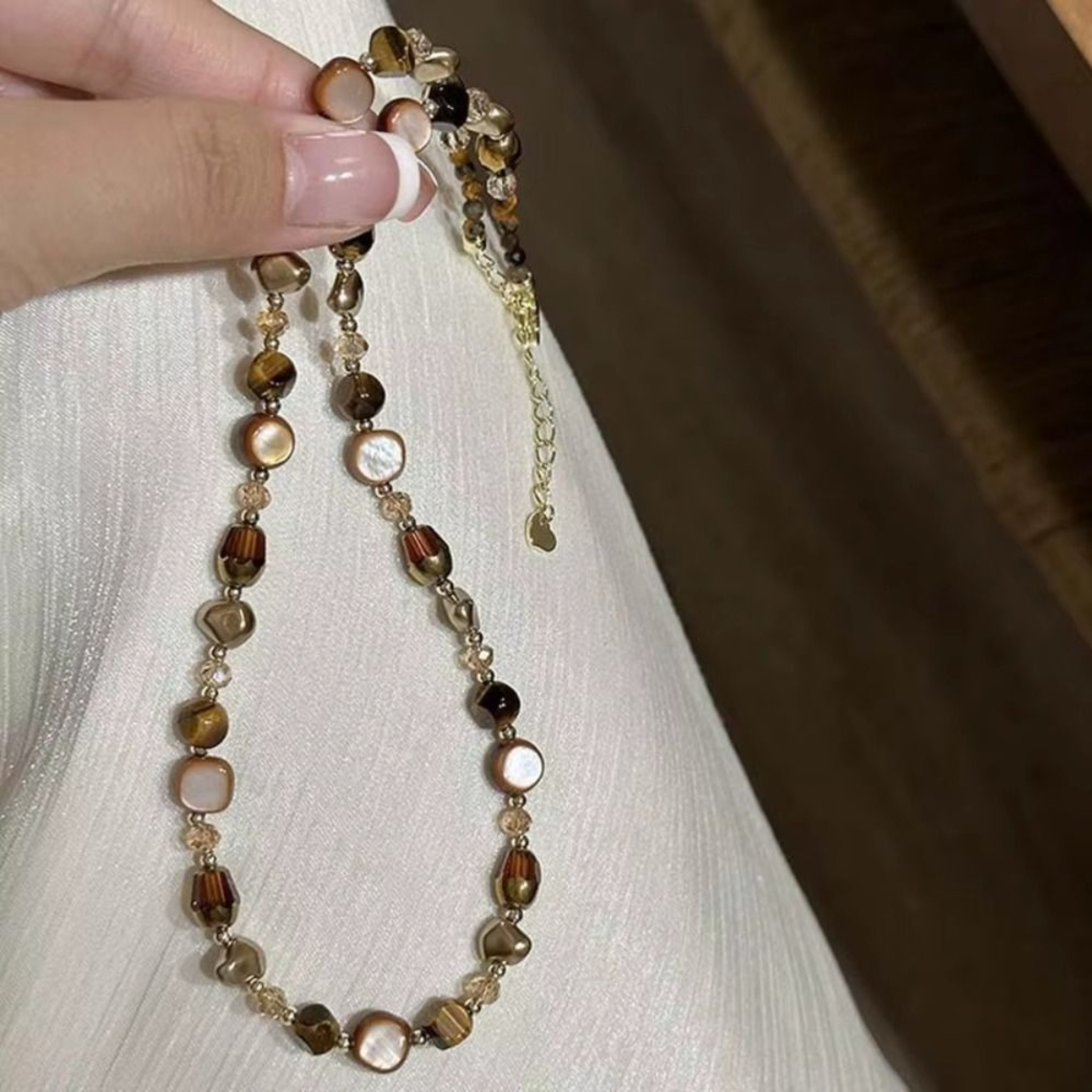 Handmade Tiger Eye Stone Necklace Vintage Beaded Choker 3