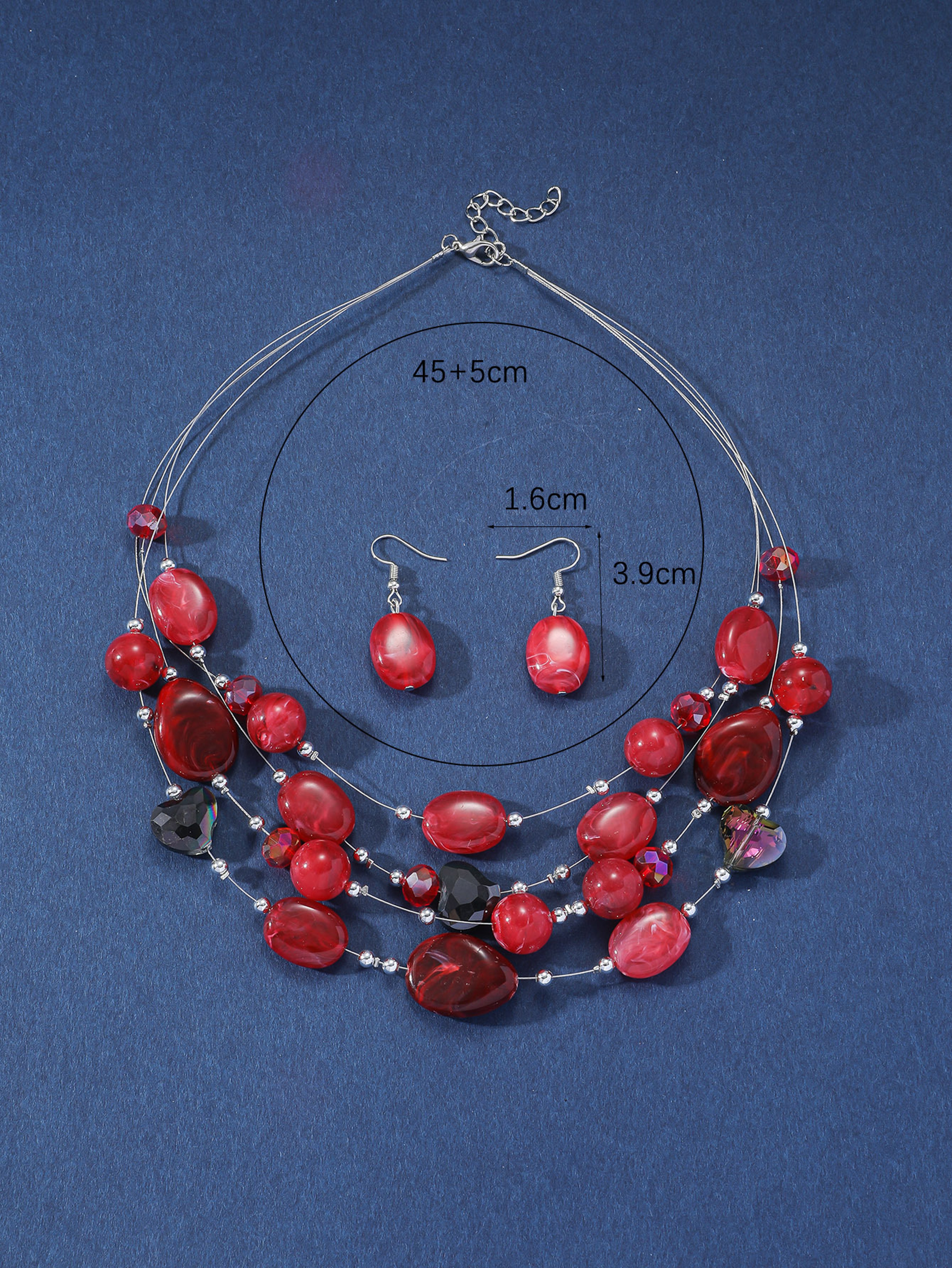 Royal Pink Crystal Bridal Necklace and Earrings Set – view 4