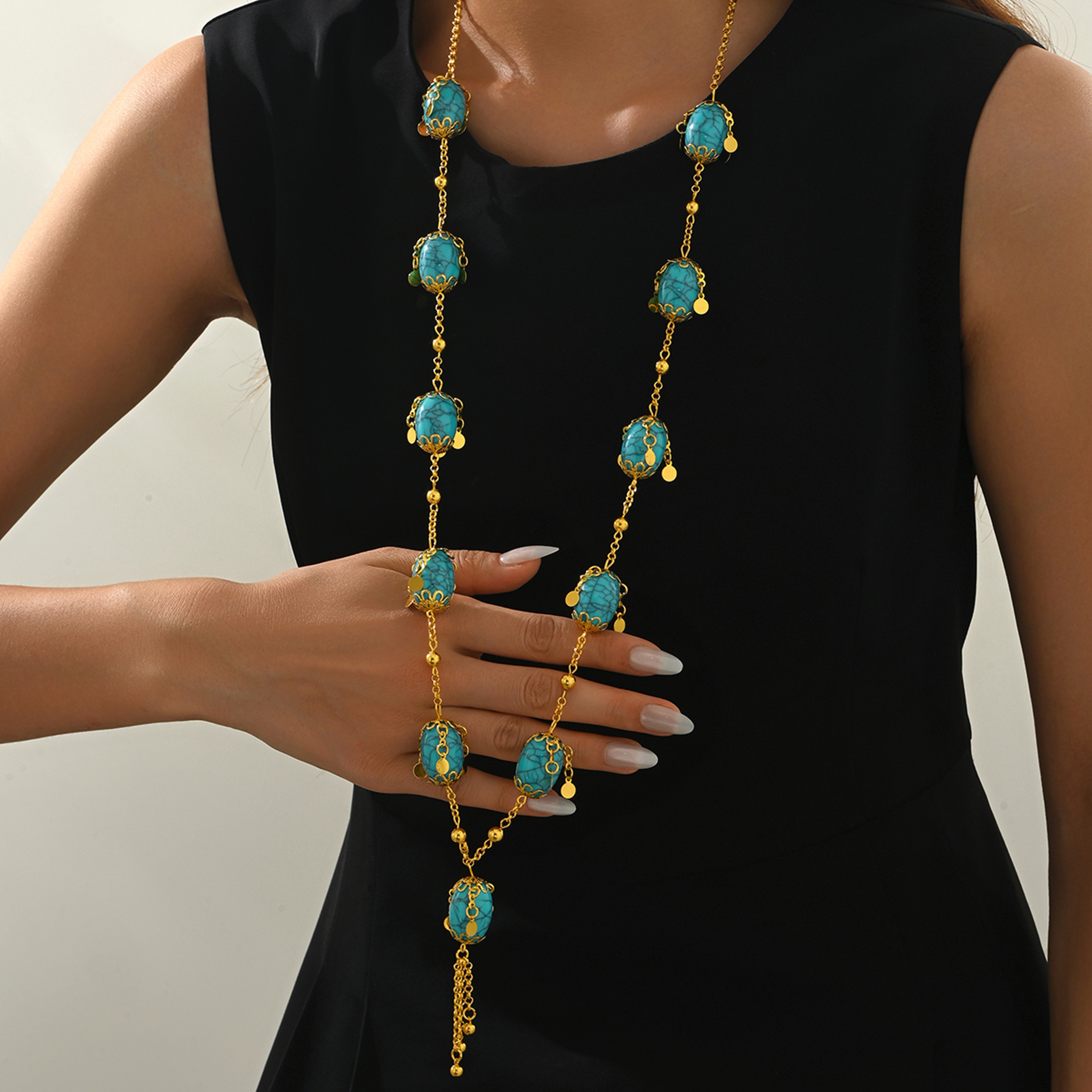 Radiant Blue Oval Ethnic Pendant Necklace for Women – view 1