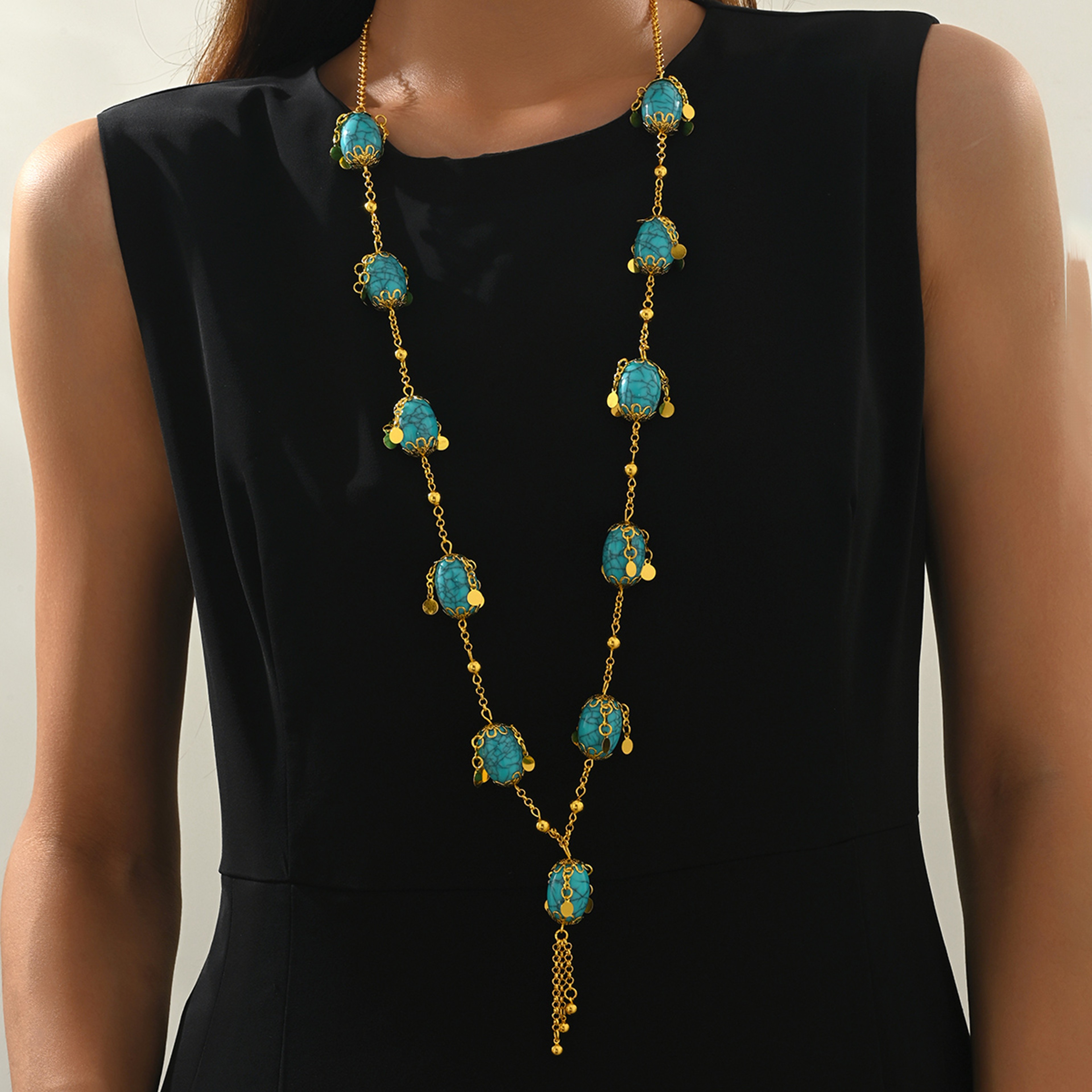 Radiant Blue Oval Ethnic Pendant Necklace for Women – view 2