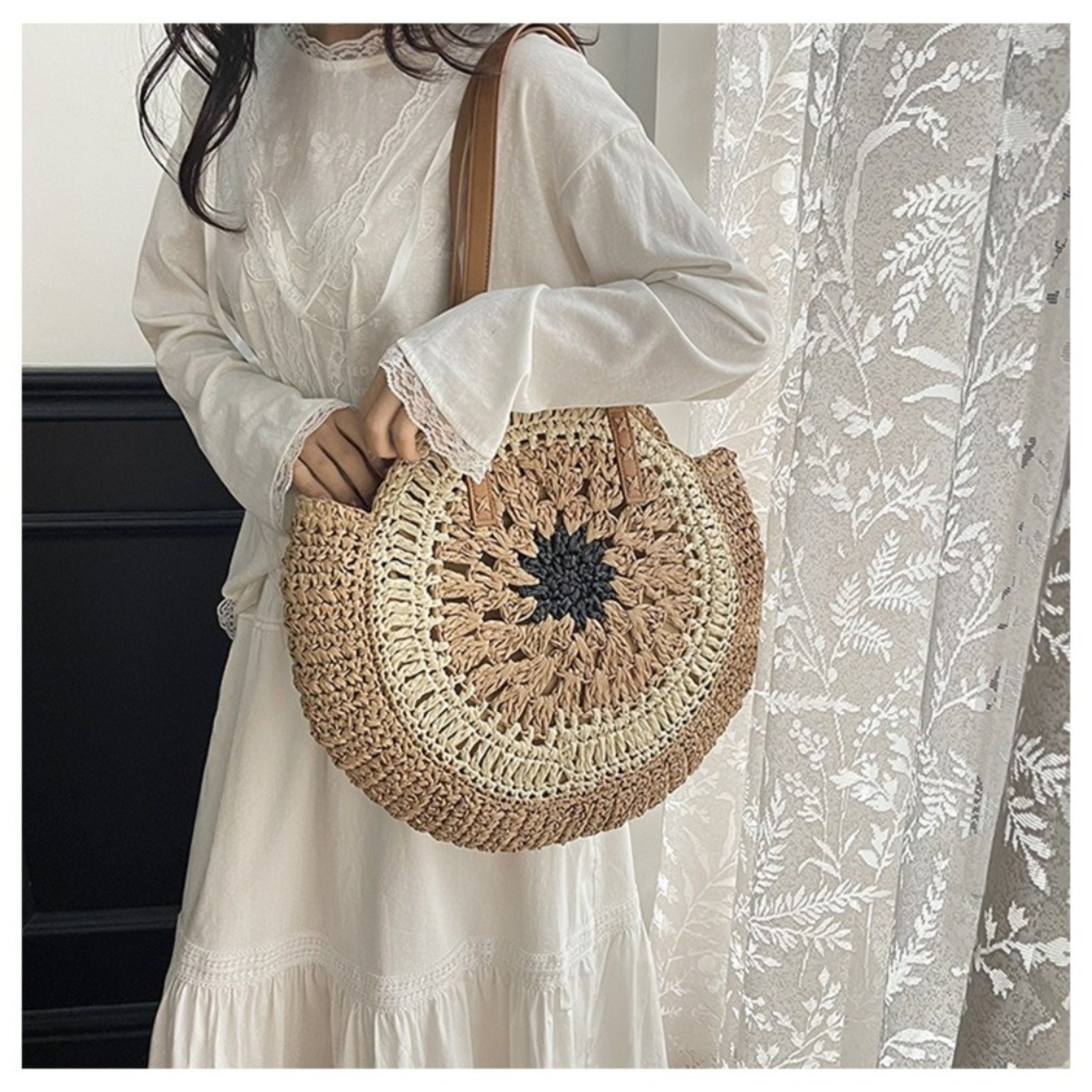 Bohemian Straw Woven Shoulder Bag and Crochet Tote – view 1