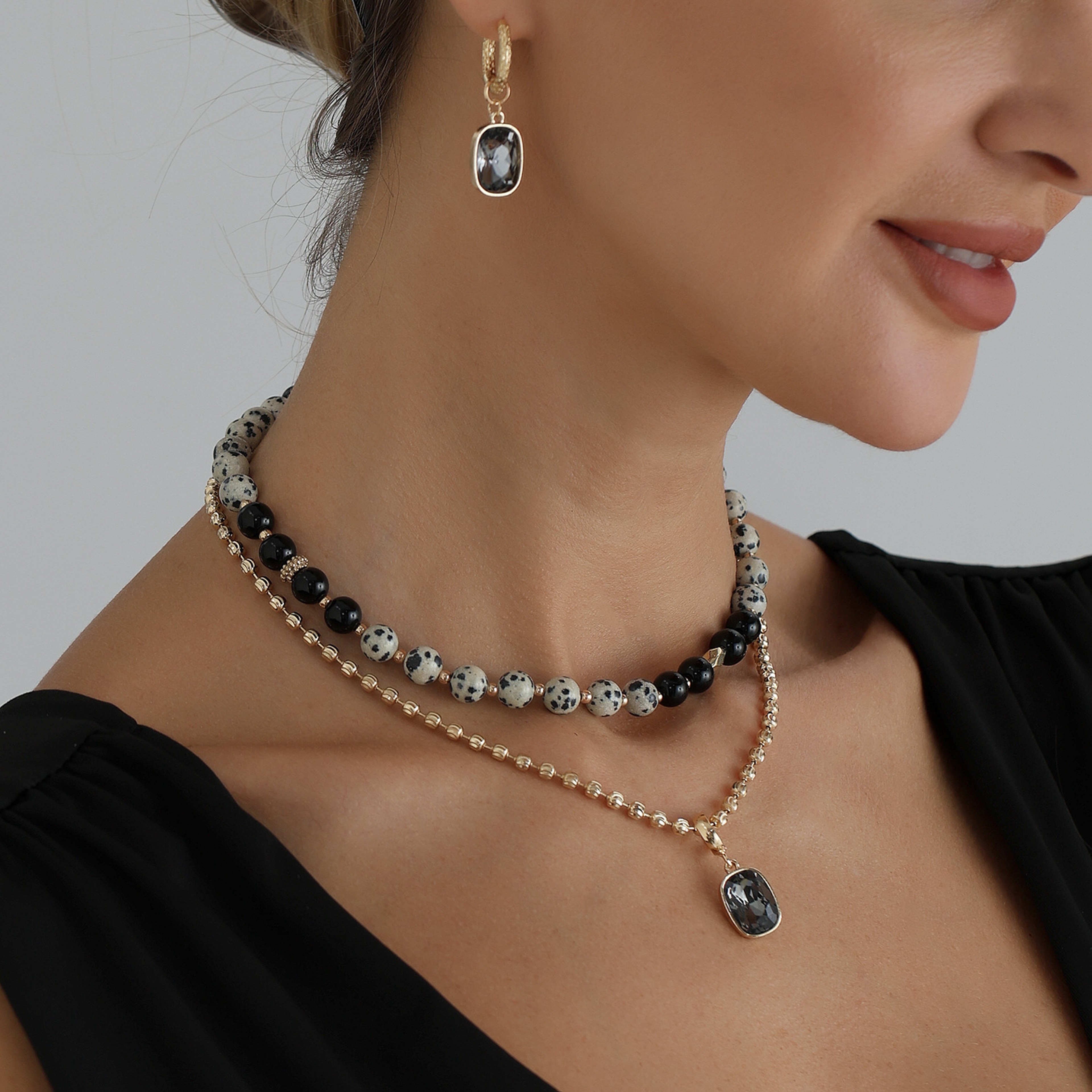 Vintage Black Bead Double Layer Necklace 2