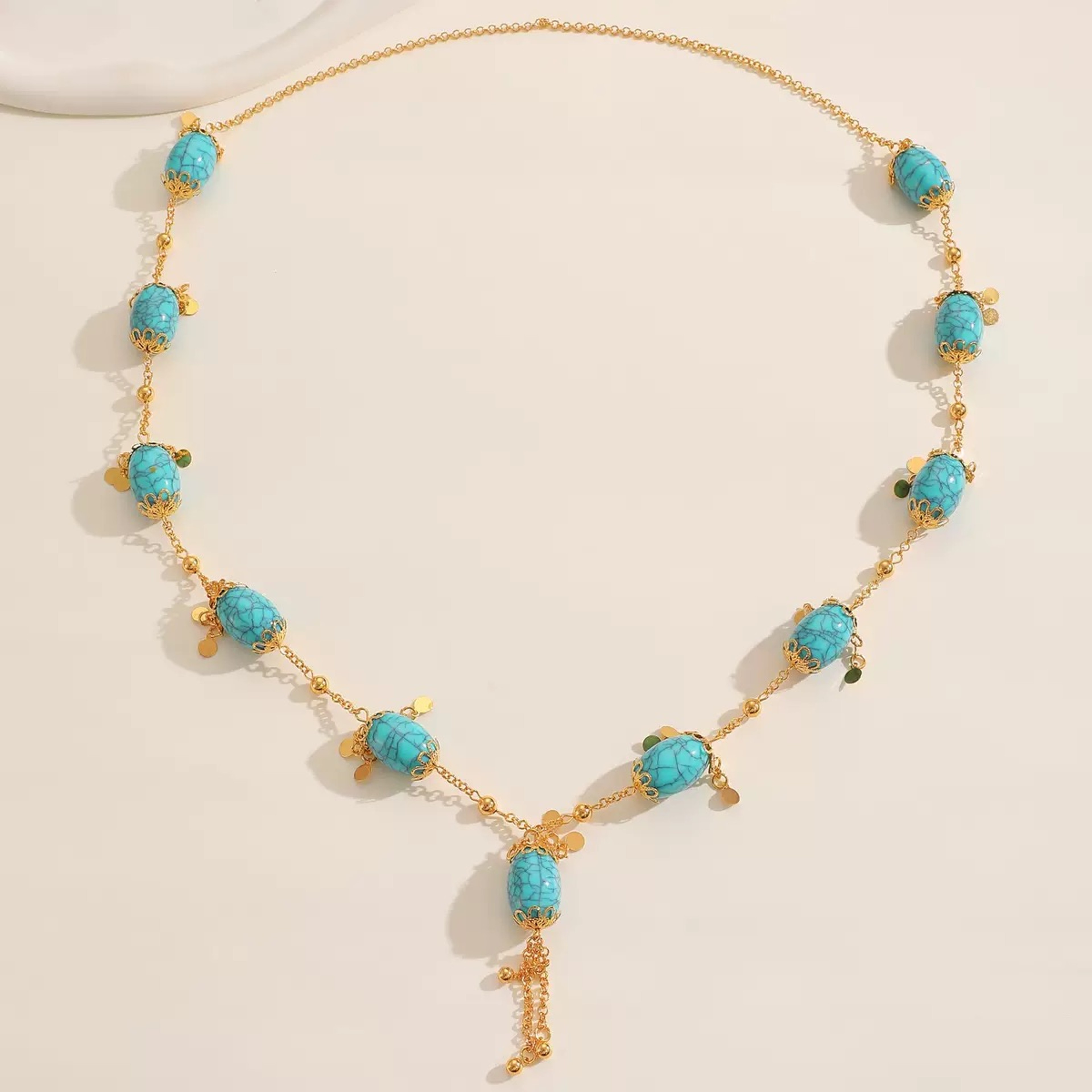 Vintage Blue Round Pendant Sweater Chain 2