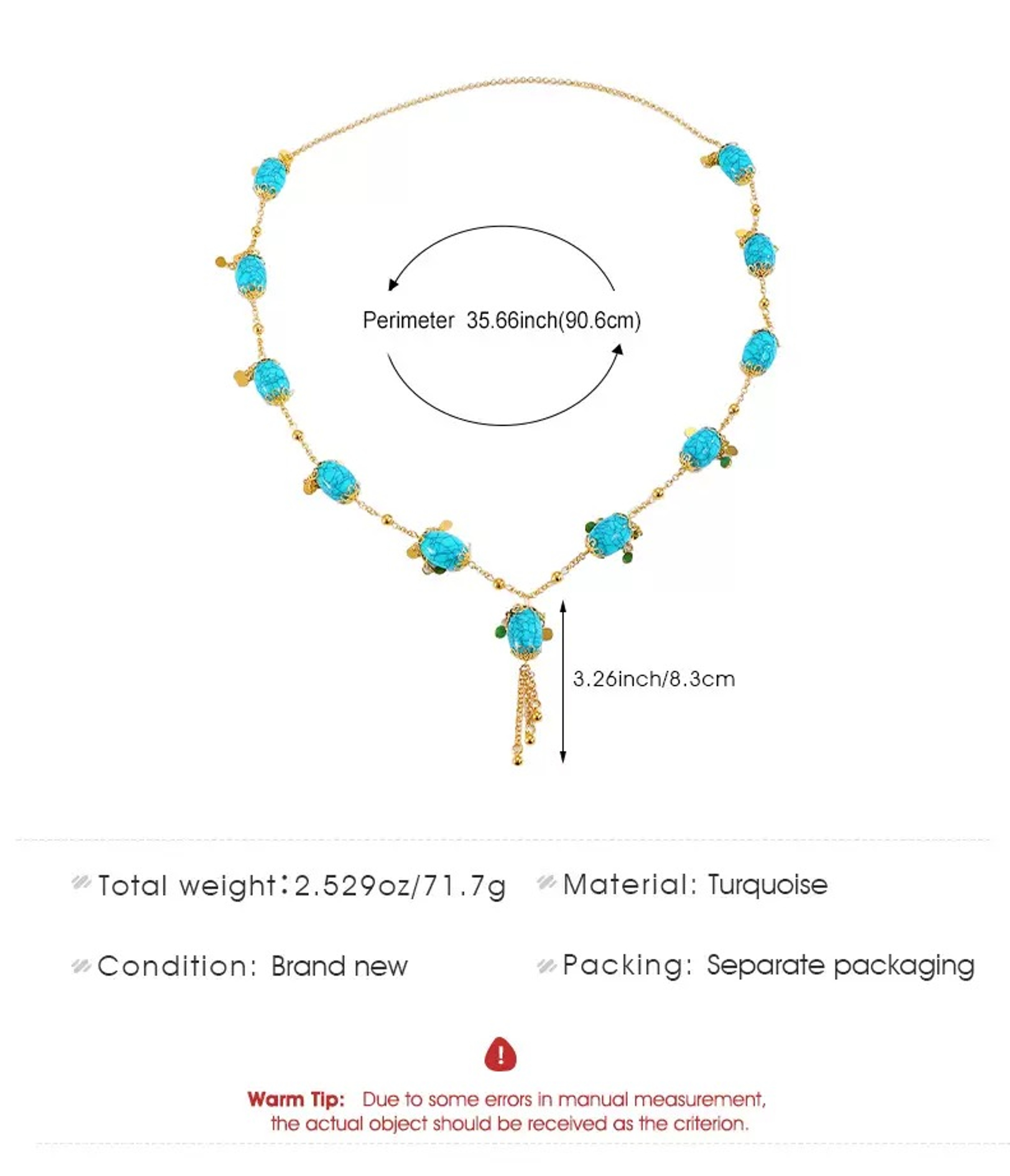 Vintage Blue Round Pendant Sweater Chain 4