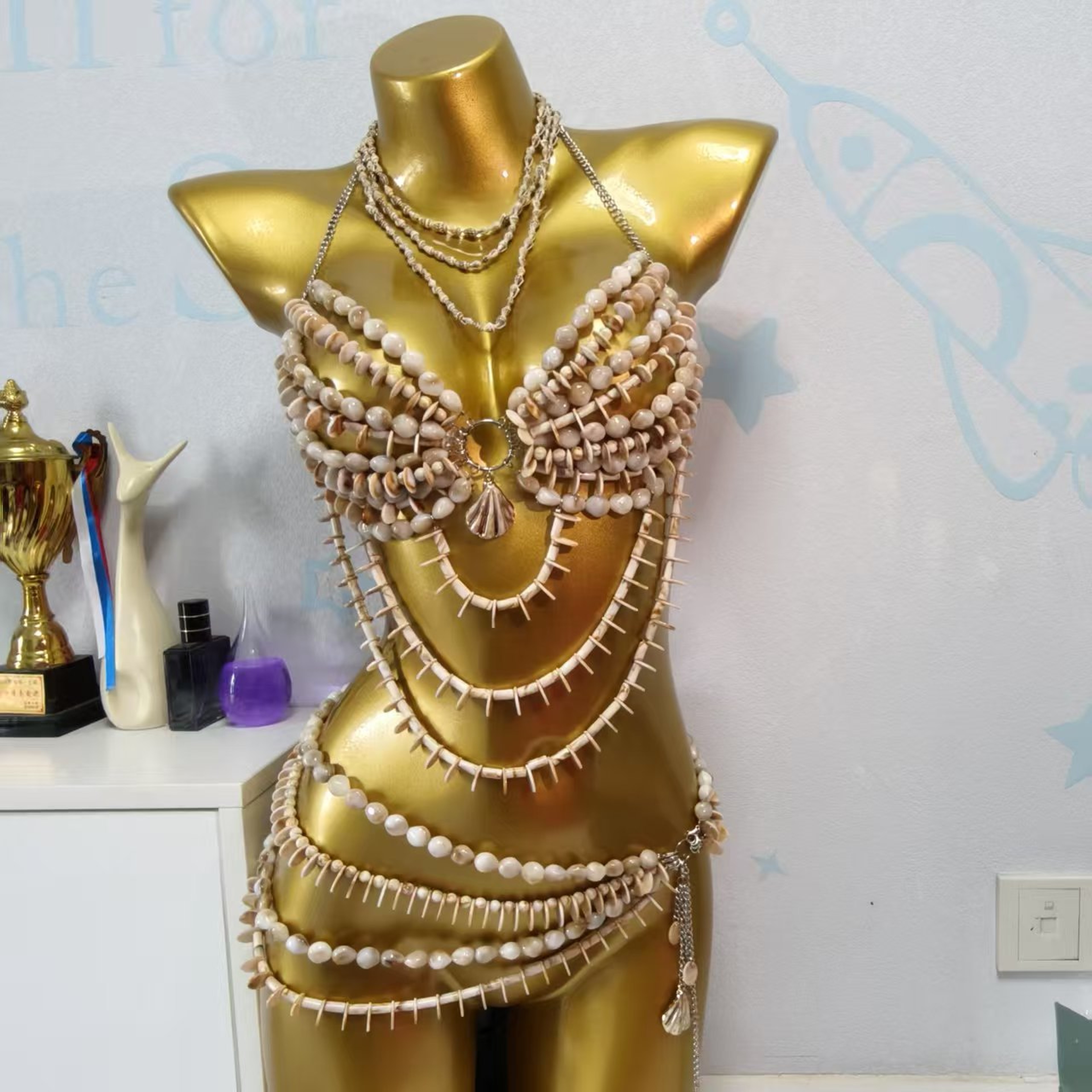 Handmade Mermaid Beaded Bralette and Waist Chain Set – view 7