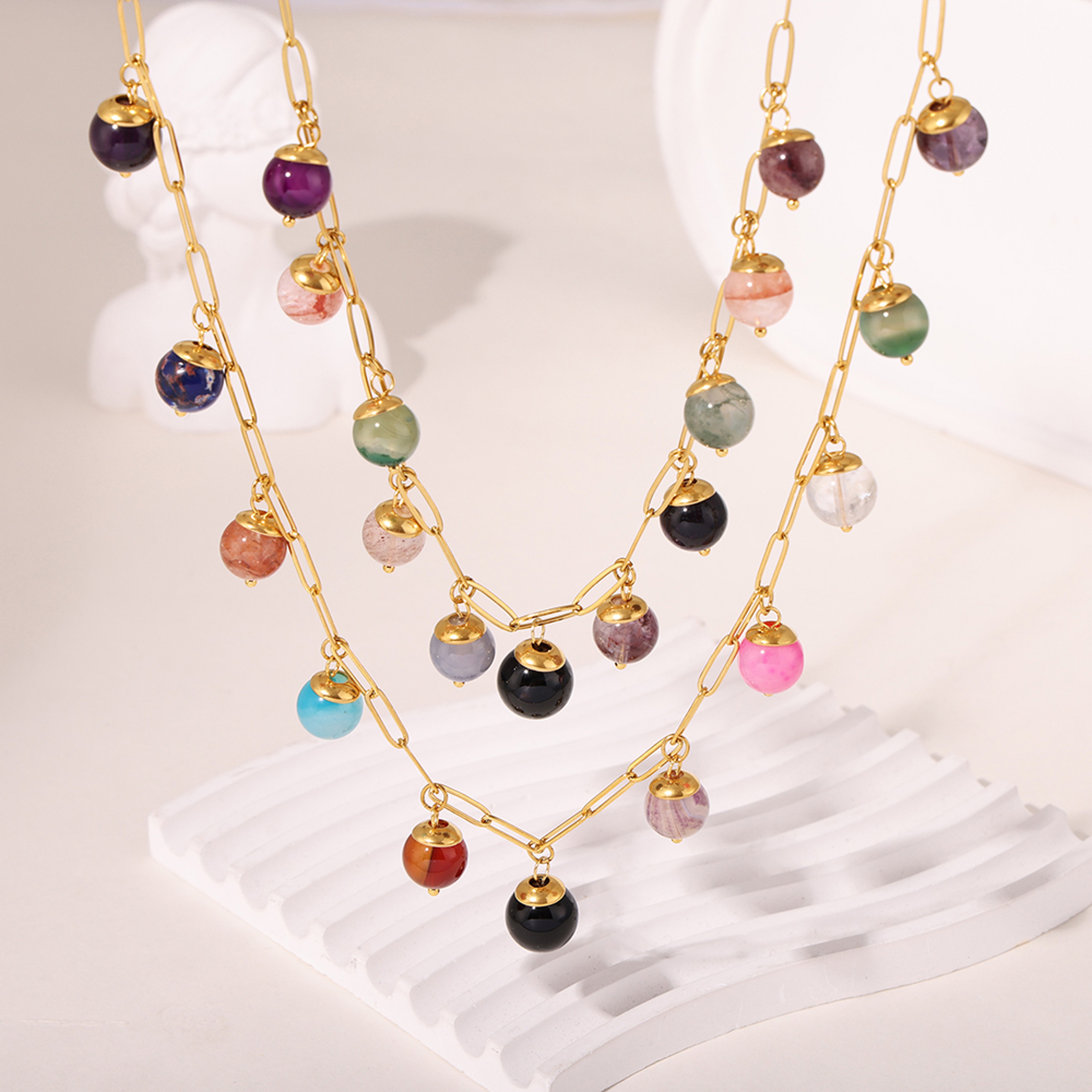 Golden Natural Stone Necklace – view 1
