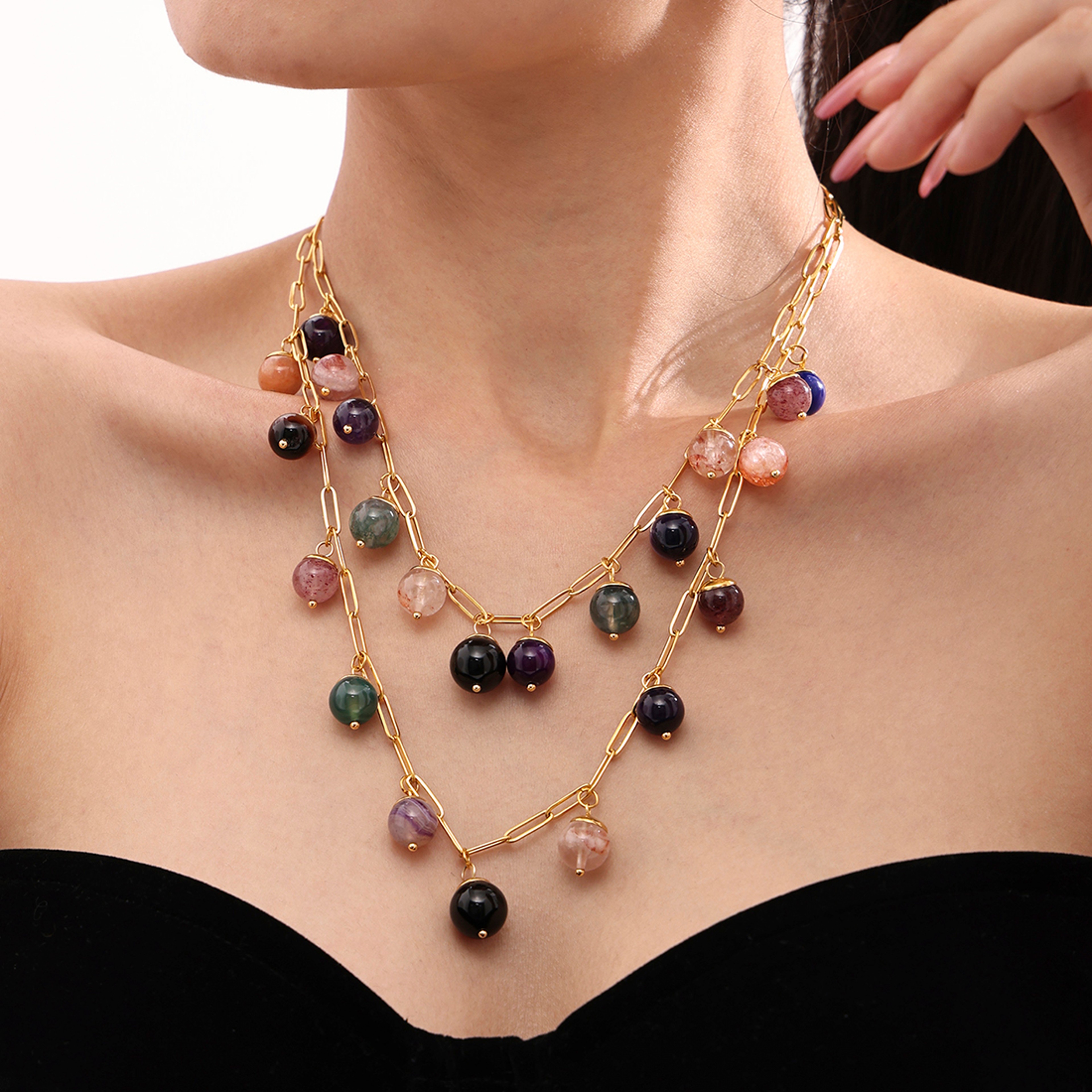 Golden Natural Stone Necklace – view 2