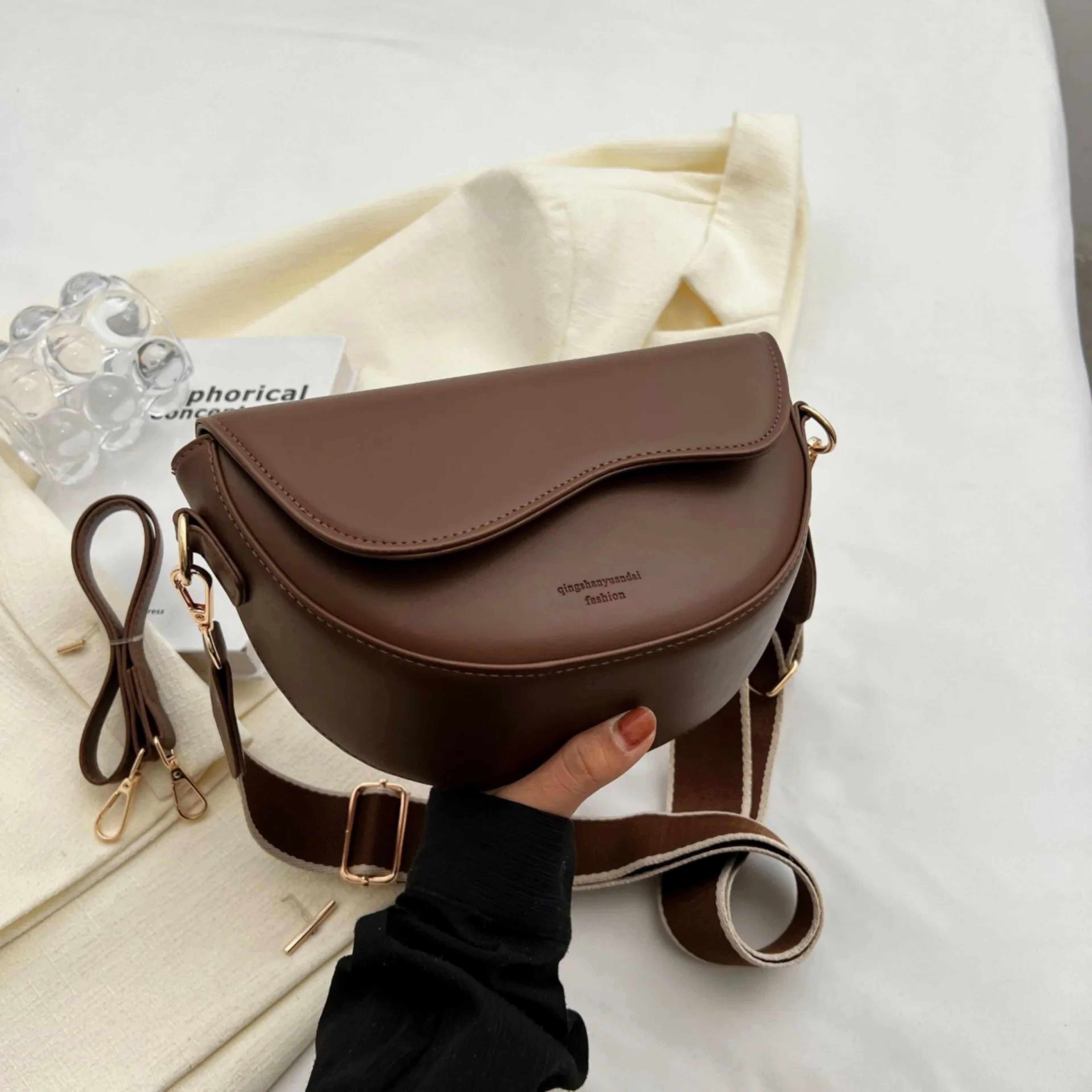 Vintage Small Saddle Shoulder Bag with Wide Strap – view 7