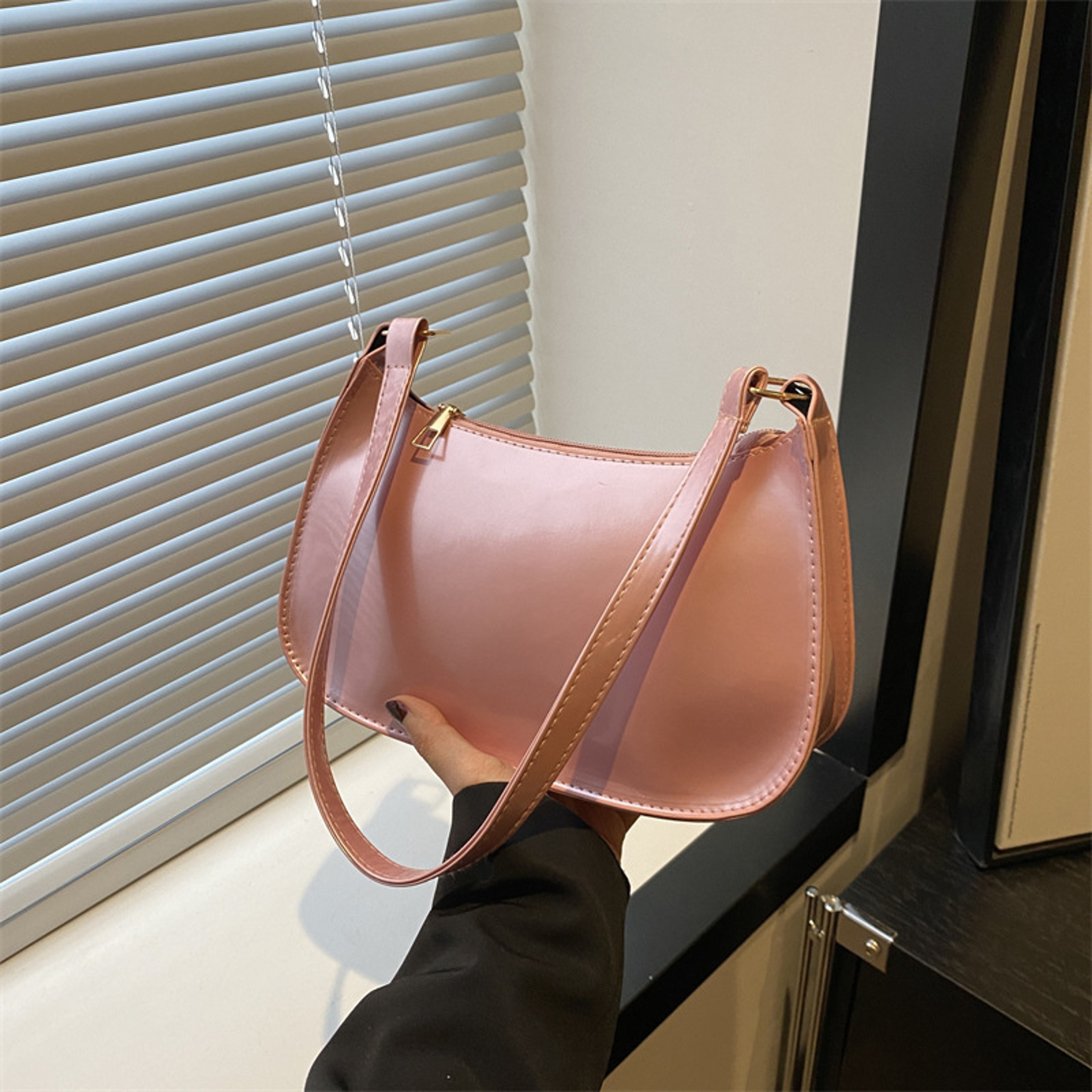 Retro Solid Color PU Leather Shoulder Bag Casual Underarm Purse 6