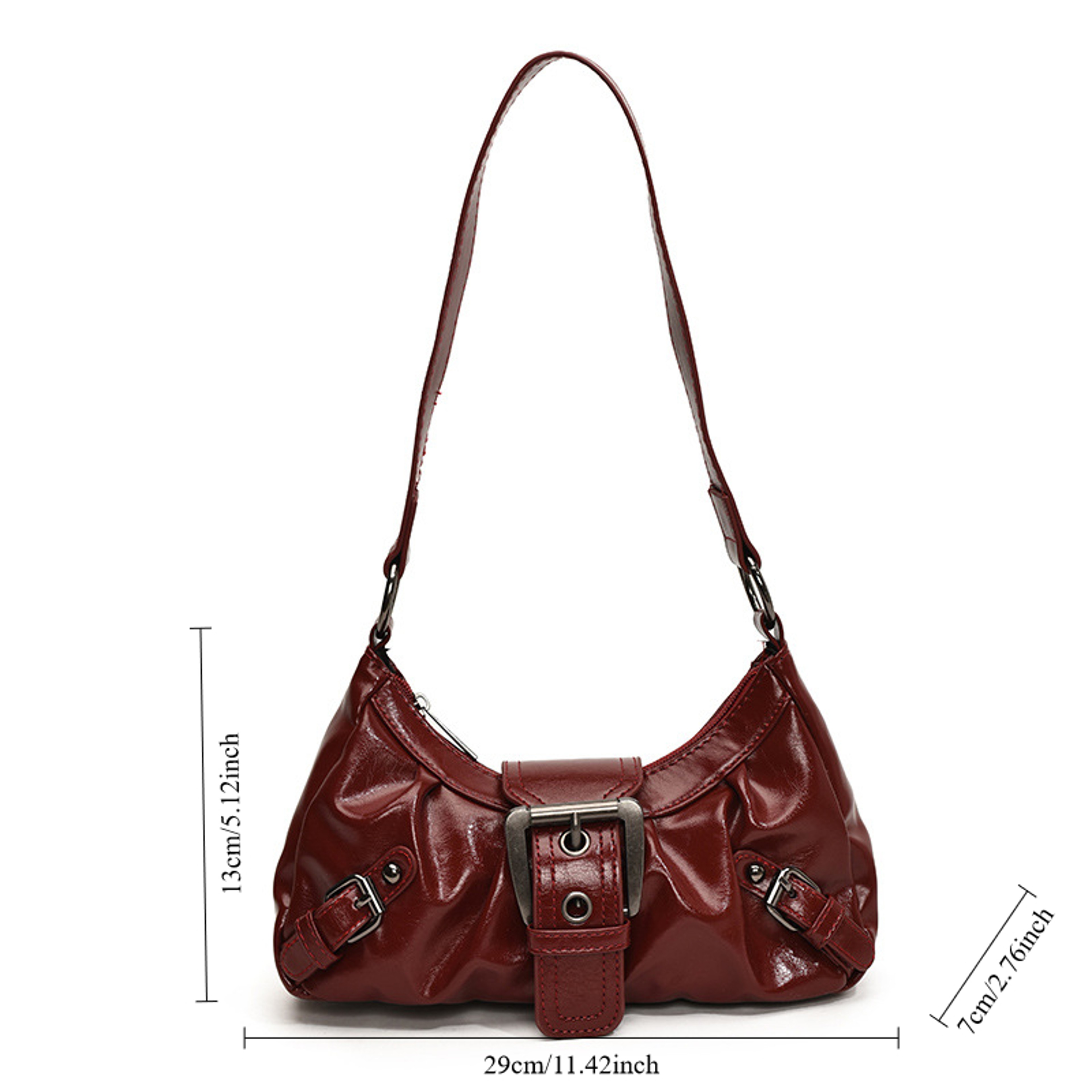Vintage Leather Shoulder Bag Y2K Retro Armpit Purse – view 6
