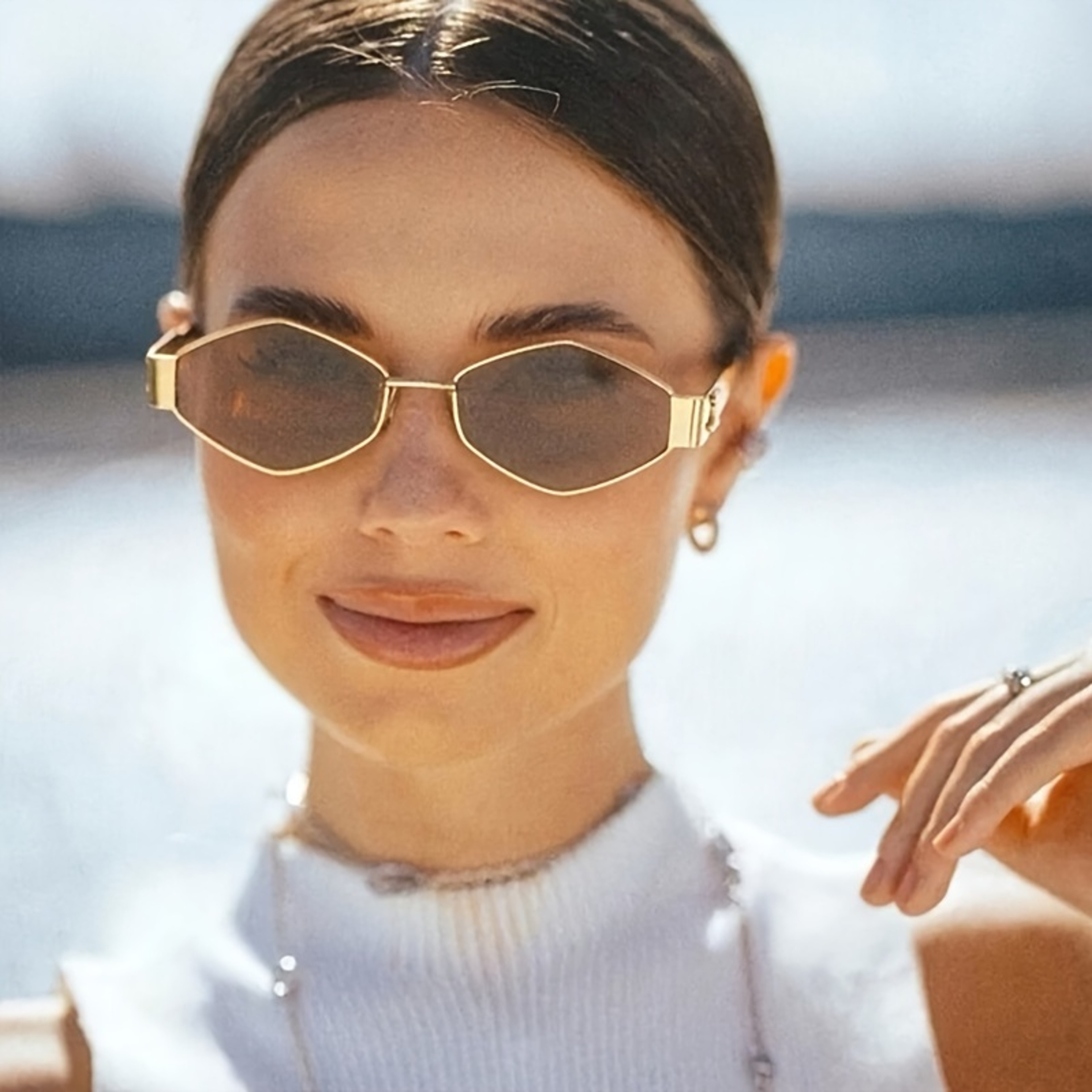 Retro Gold Frame Hexagon Sunglasses for Women – view 2