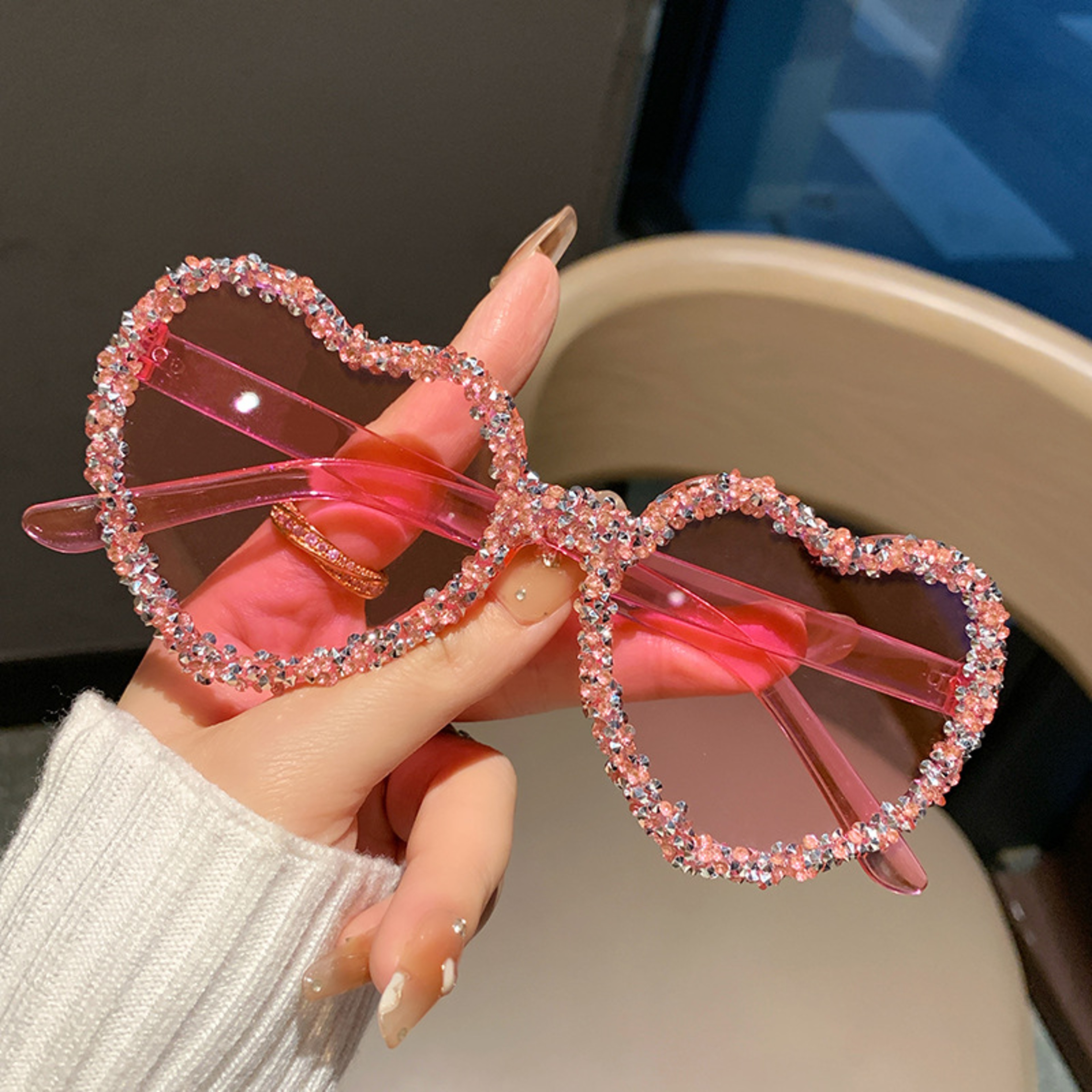 Red Rhinestone Heart Sunglasses for Women – view 1