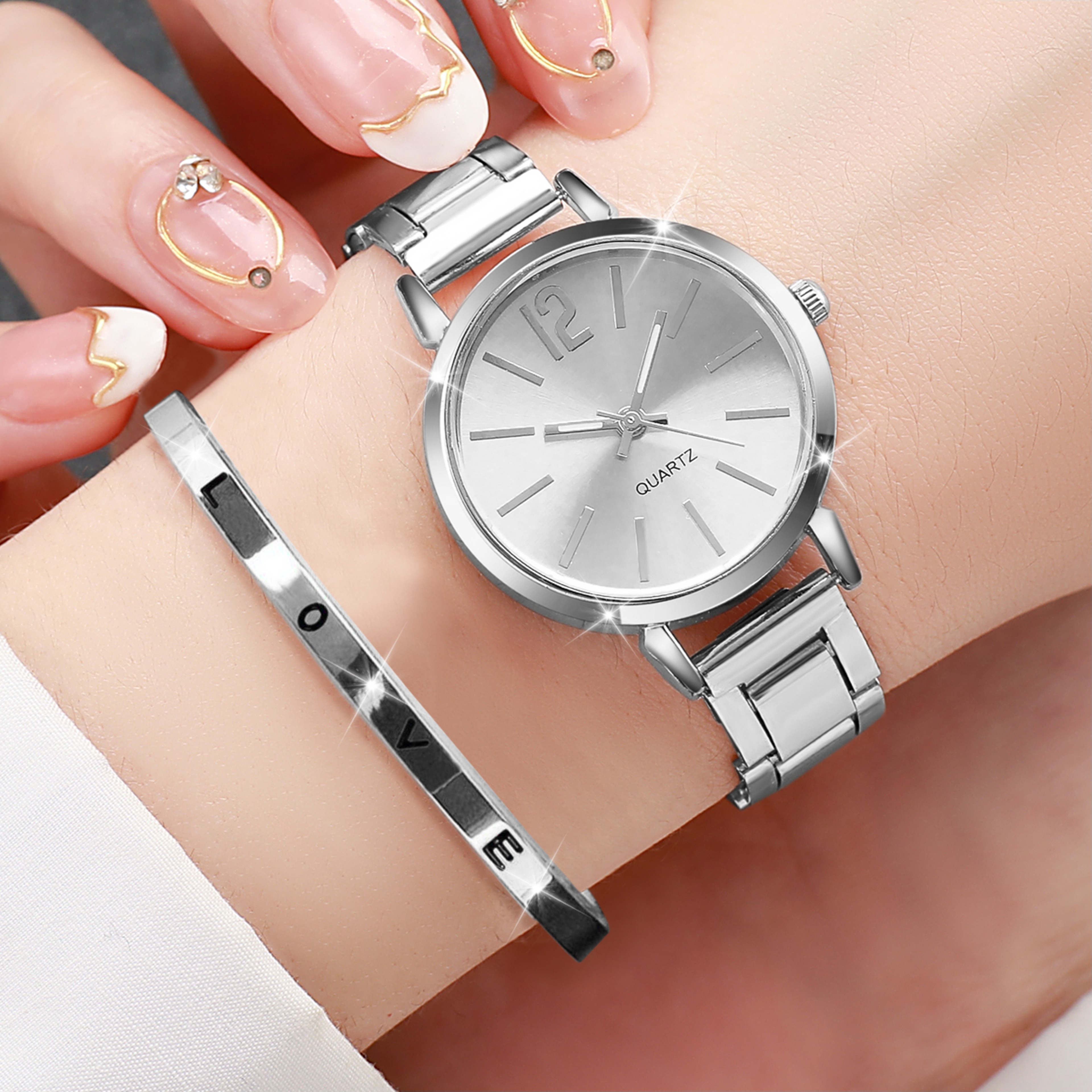 Elegant Gold Quartz Watch and Cuff Bracelet Set – view 3