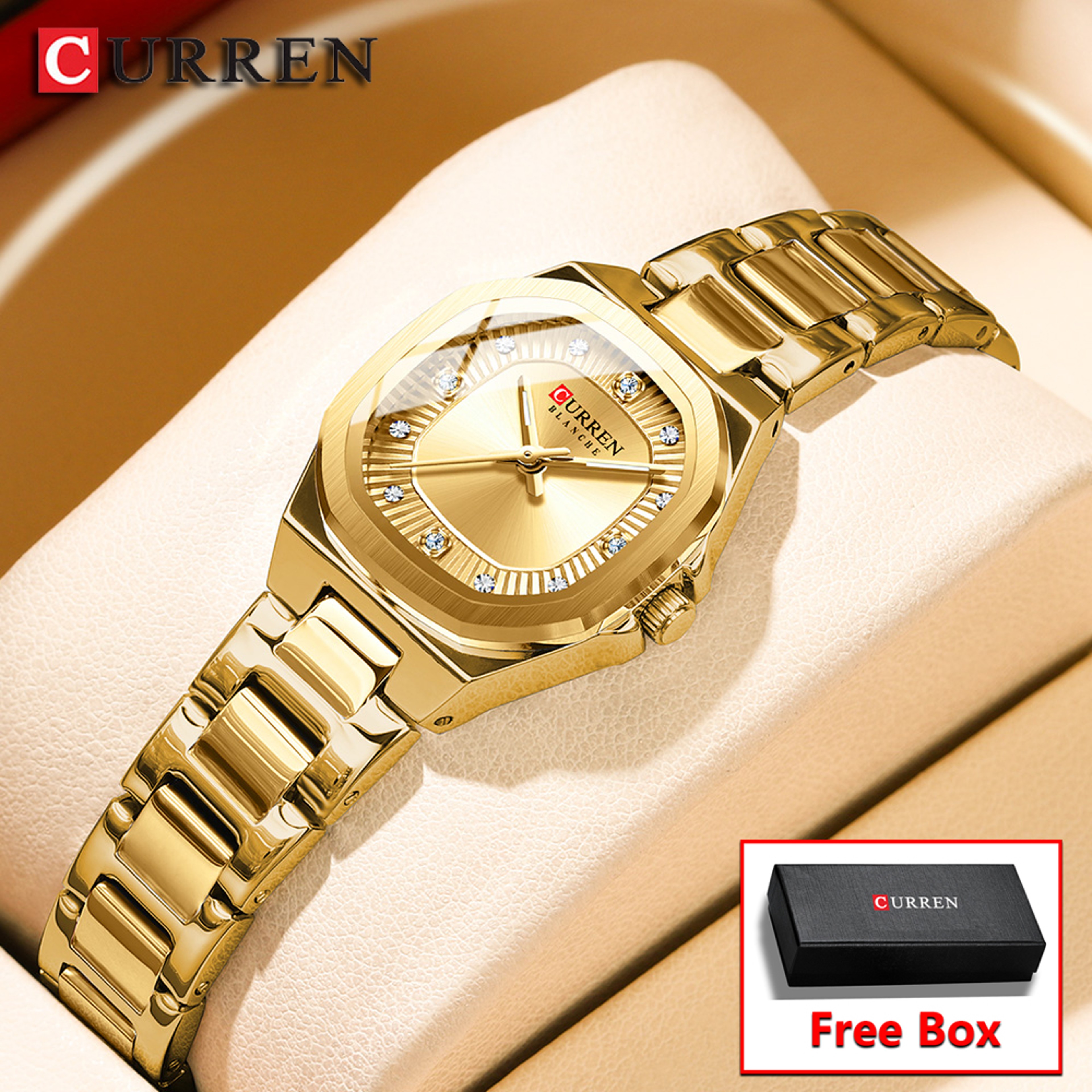 Curren Gold Women Watch Diamond Accents Stainless Steel – view 1