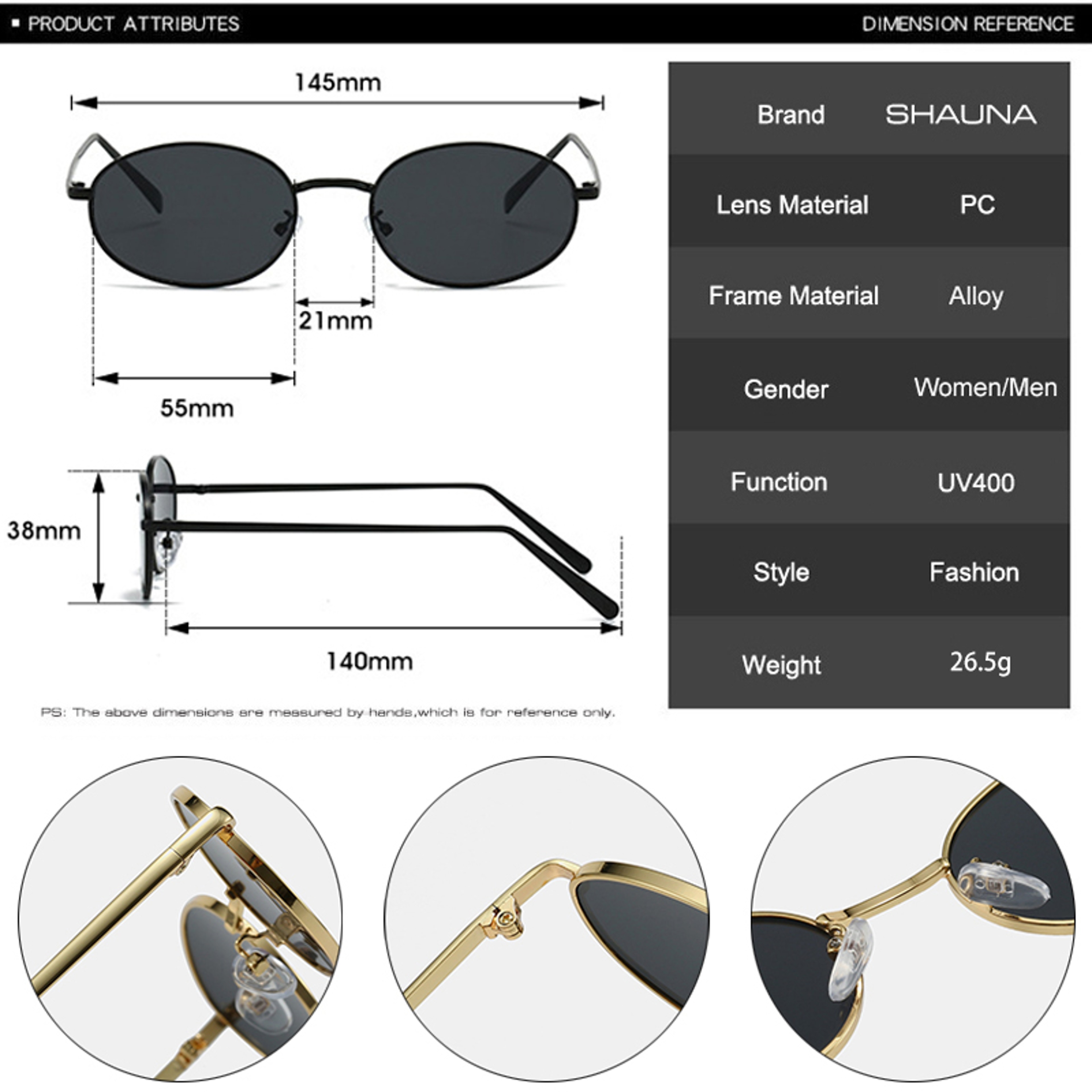 SHAUNA Vintage small oval sunglasses with metal frame for Men and Women – view 6