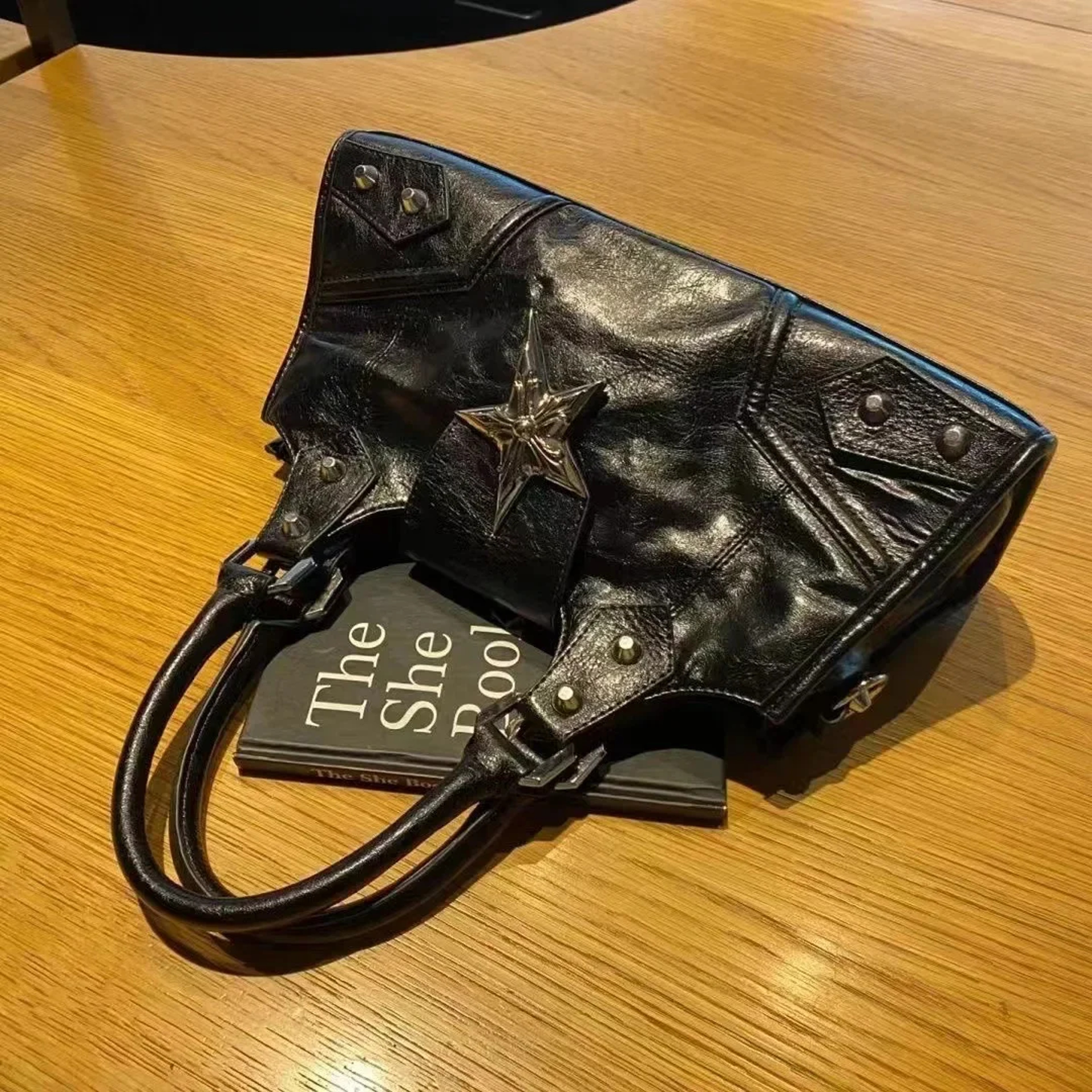 Gothic Star Girl Black Bucket Tote Shoulder Handbag – view 2