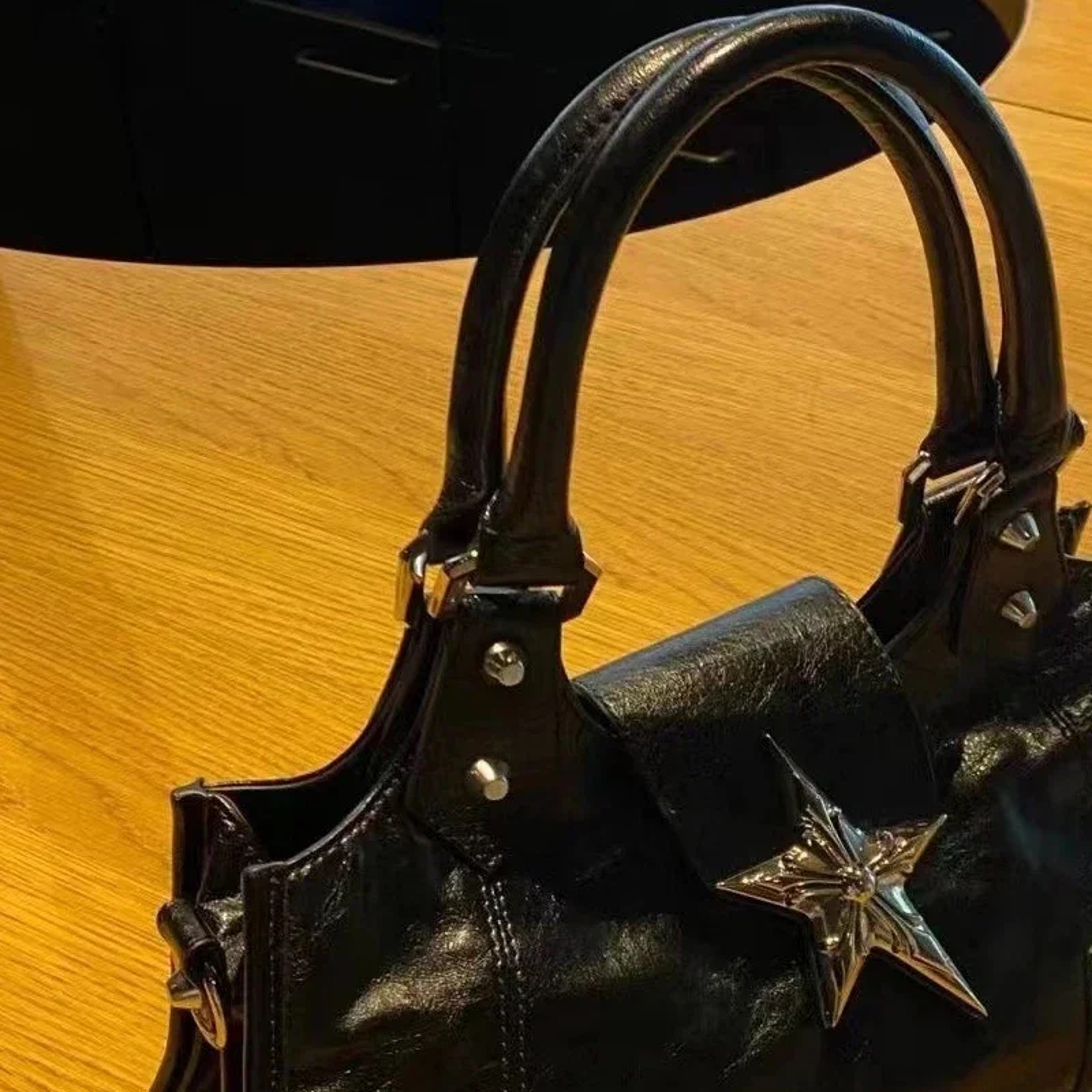 Gothic Star Girl Black Bucket Tote Shoulder Handbag – view 5