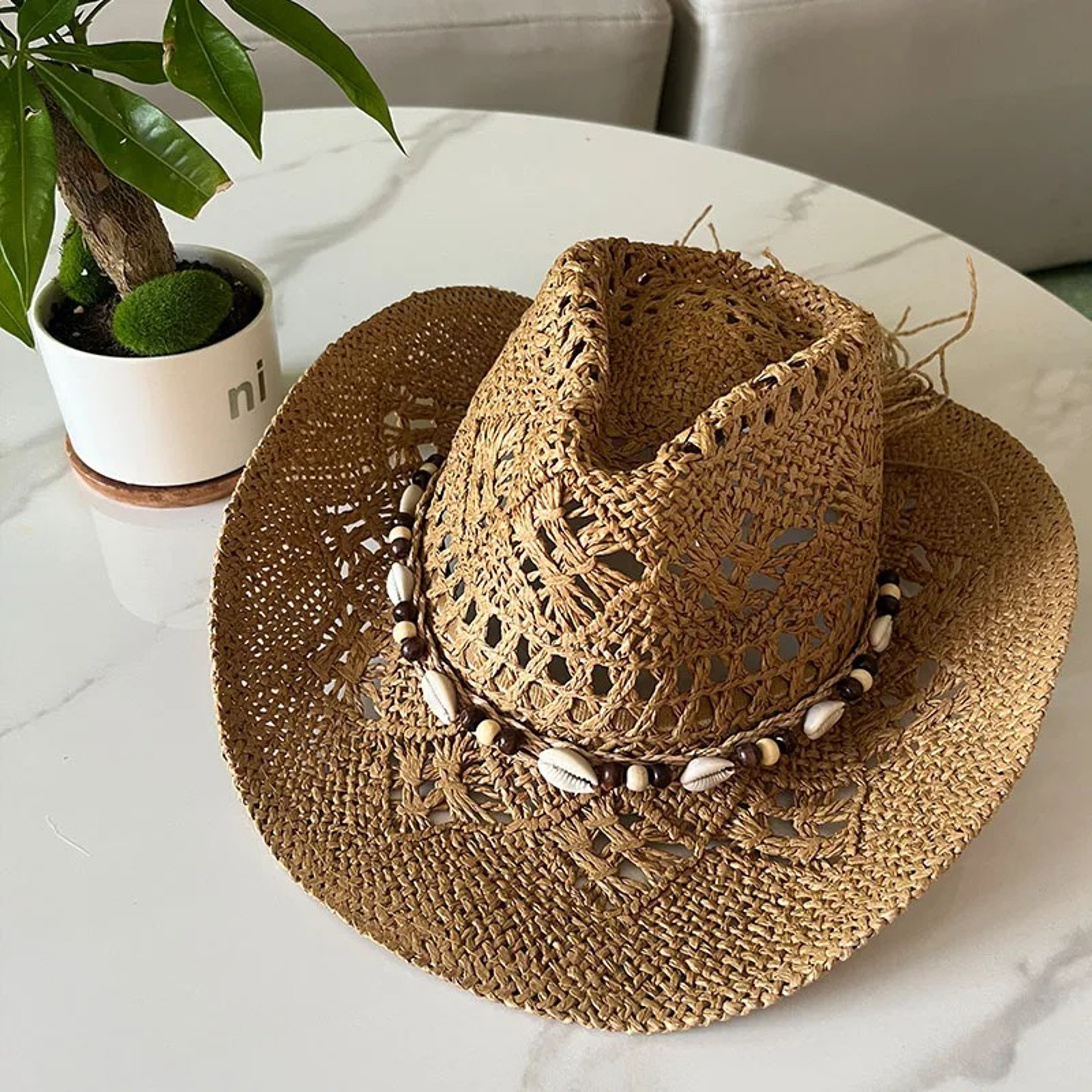 Bohemian Shell Straw Beach Hat 1
