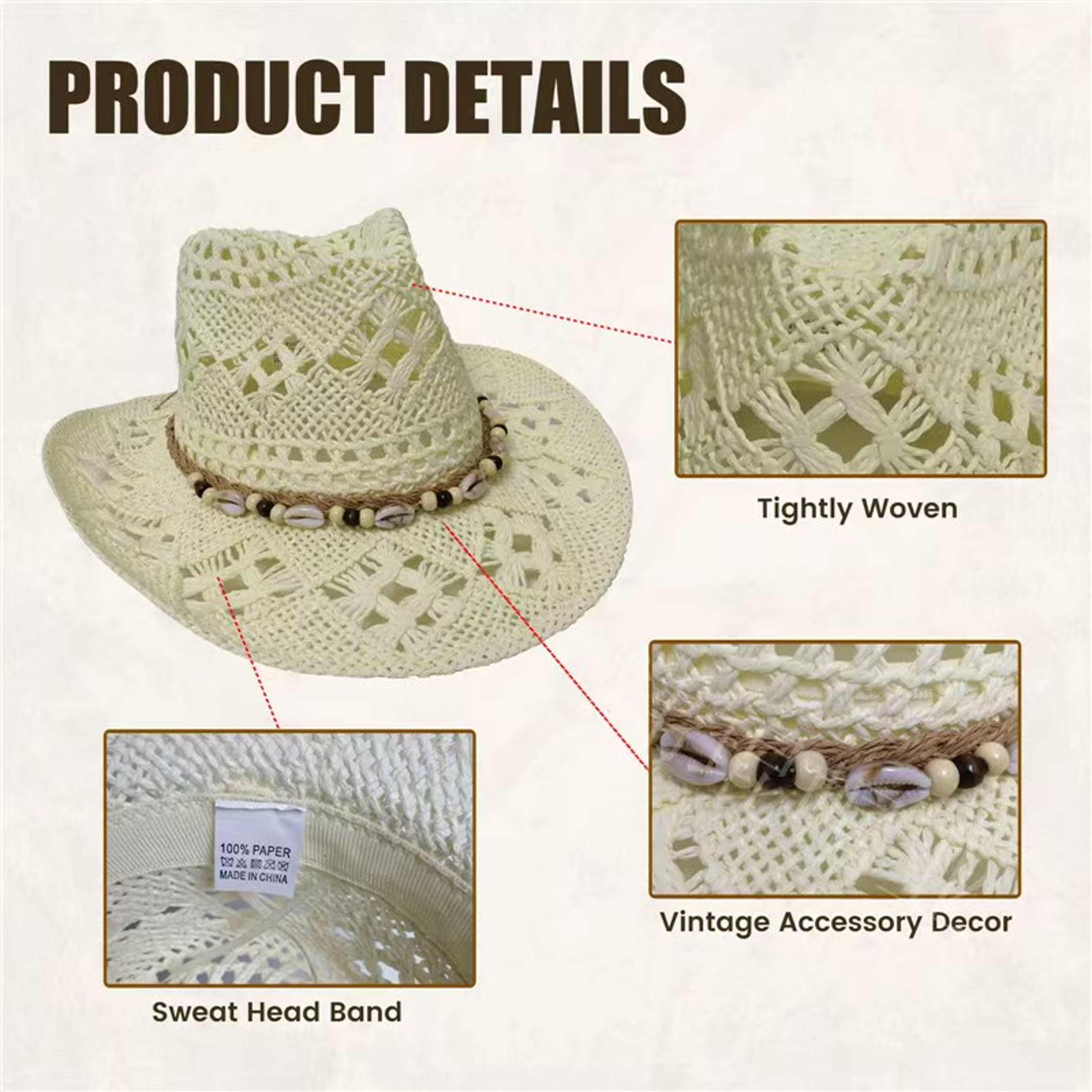 Bohemian Shell Straw Beach Hat 4