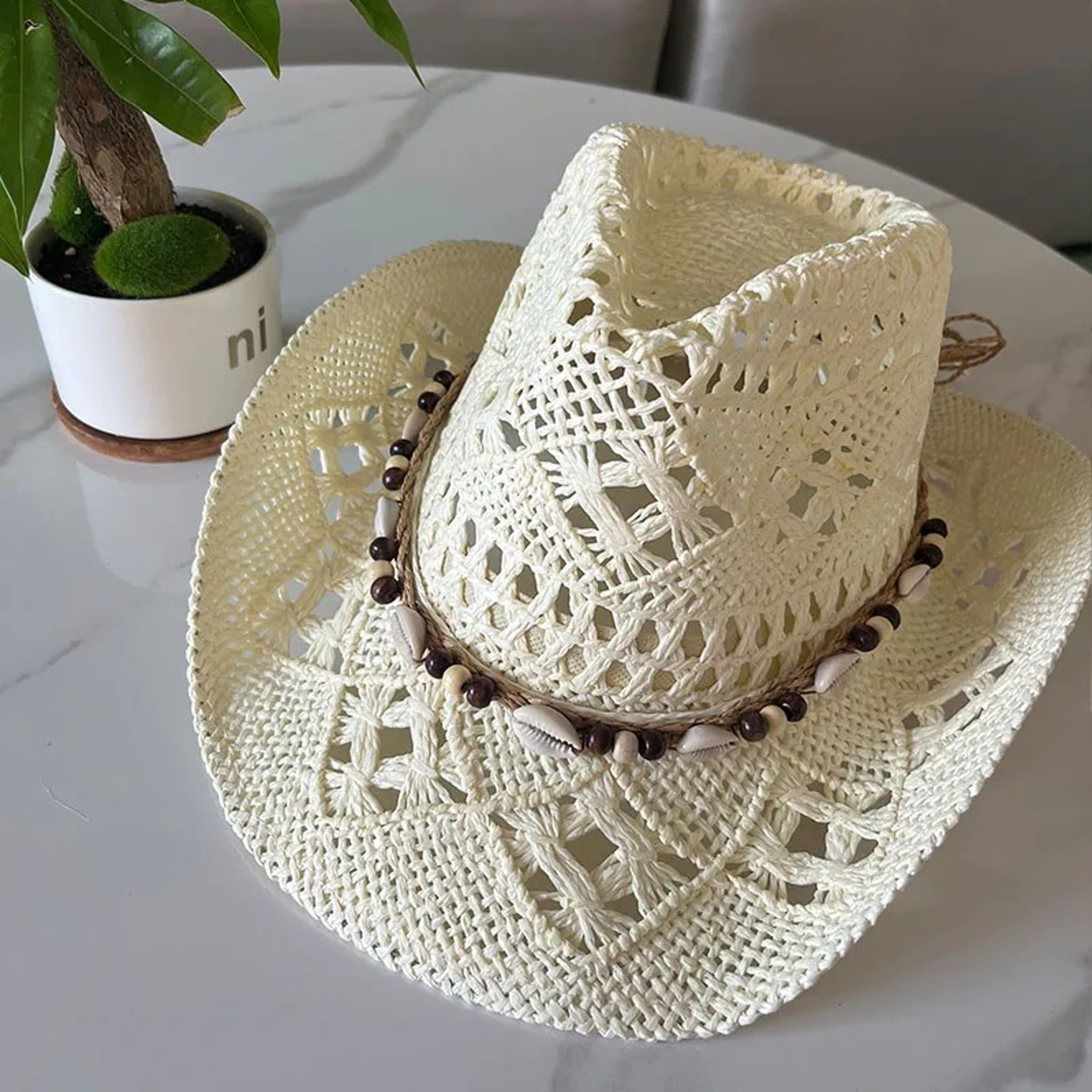 Bohemian Shell Straw Beach Hat 12