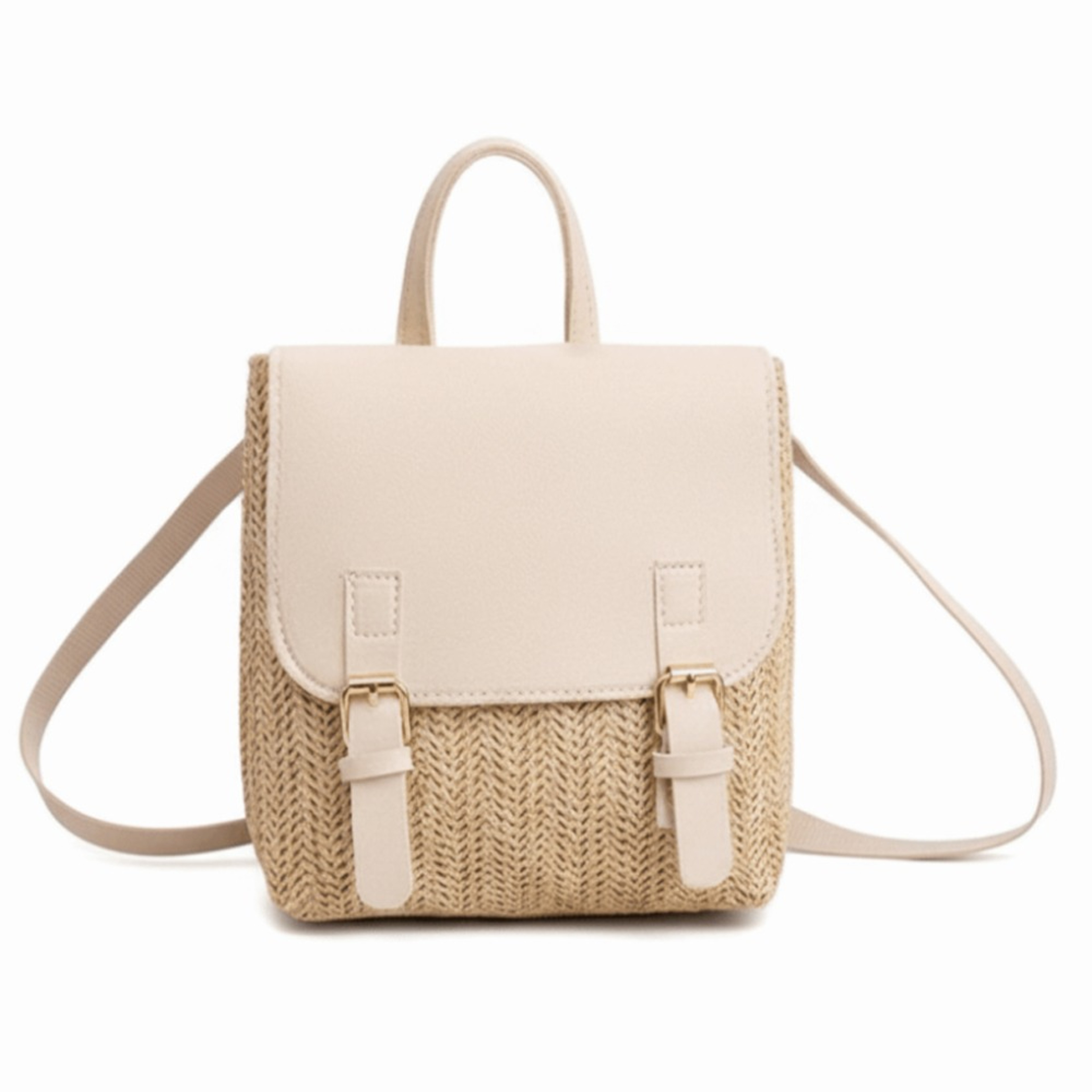 Vintage Woven PU Leather Straw Backpack – view 8
