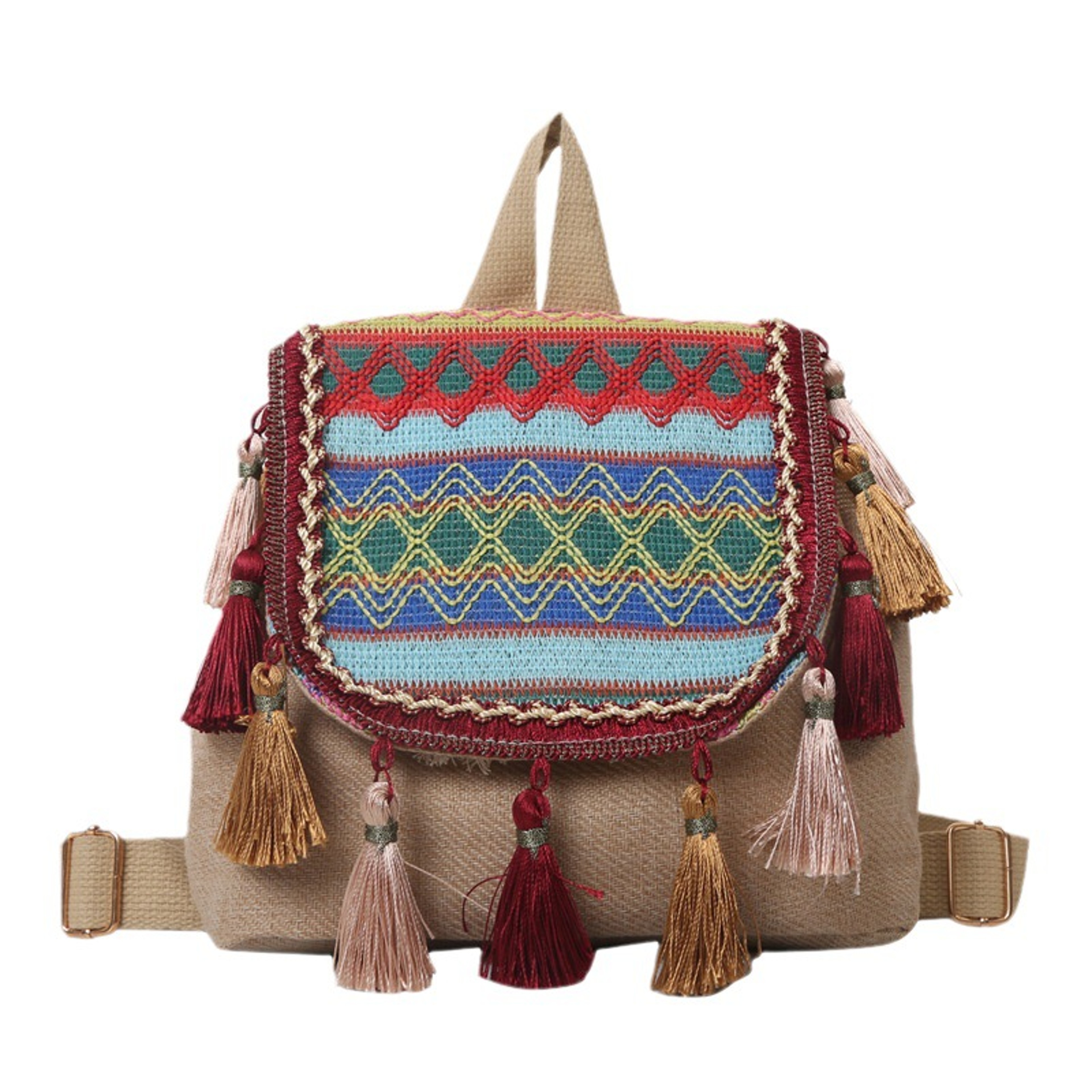 Woven Straw Backpack Boho Beach Travel Bag with Tassels – view 6