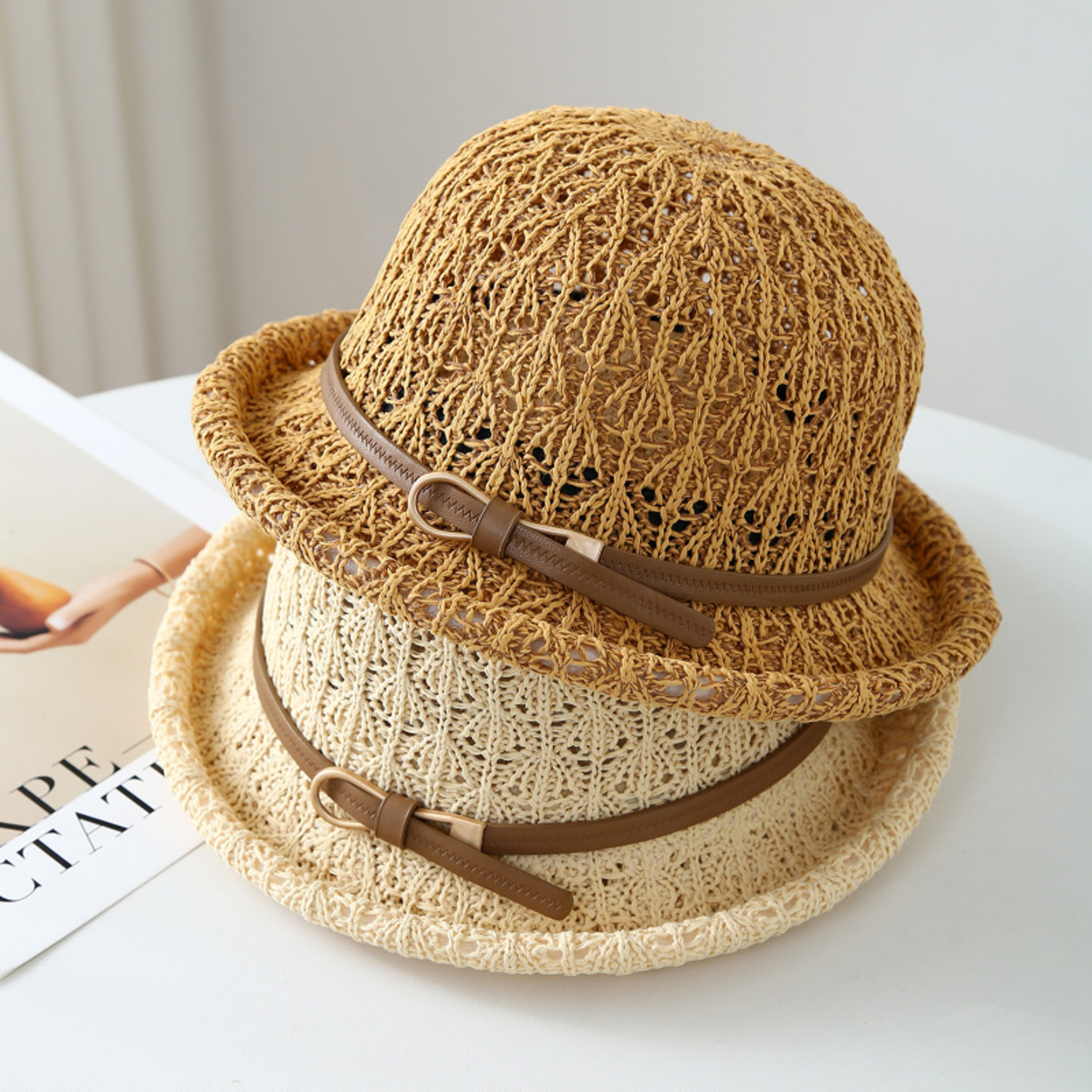 Chic Knit Bucket Hat with Belt Detail – view 2