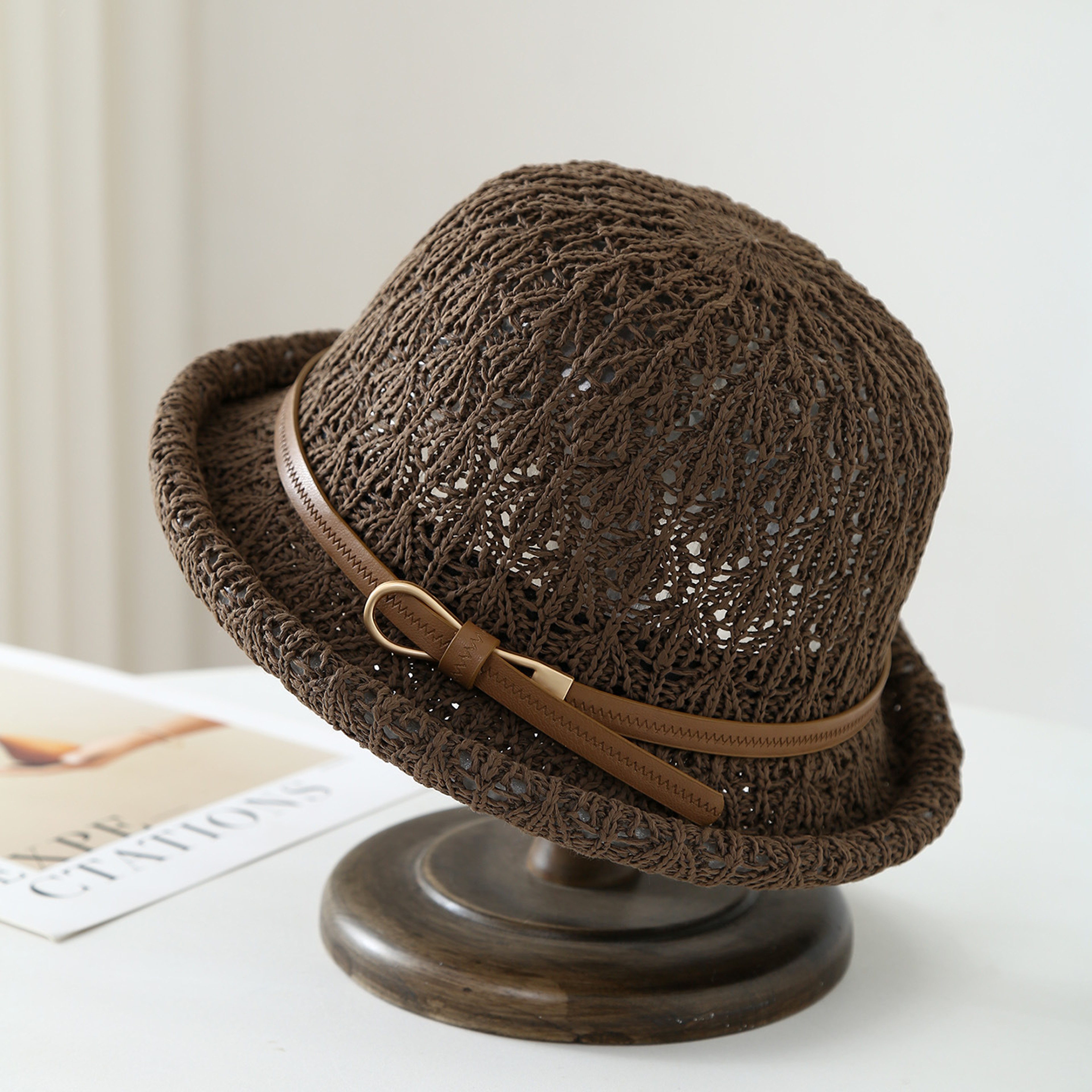 Chic Knit Bucket Hat with Belt Detail – view 9