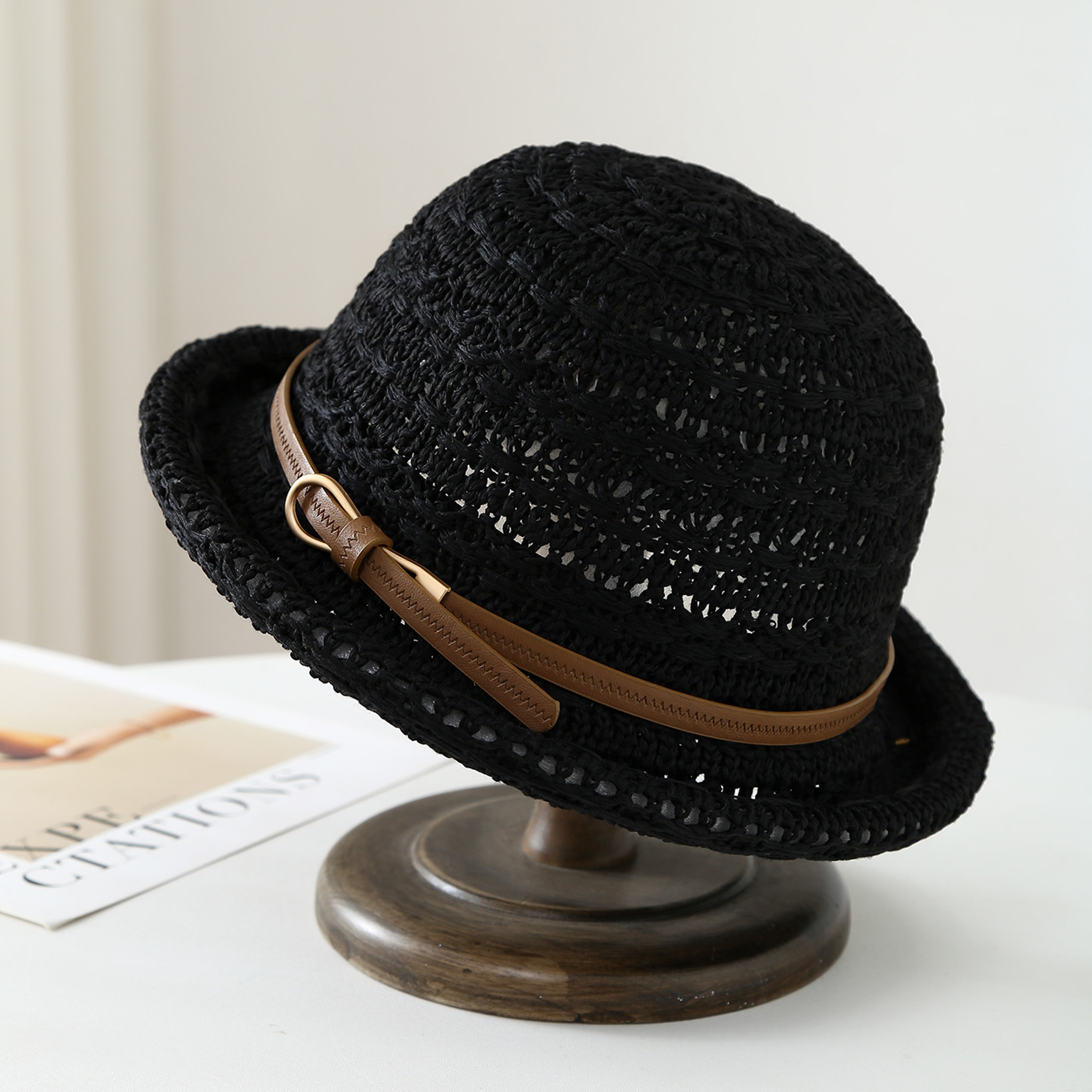 Chic Knit Bucket Hat with Belt Detail – view 10
