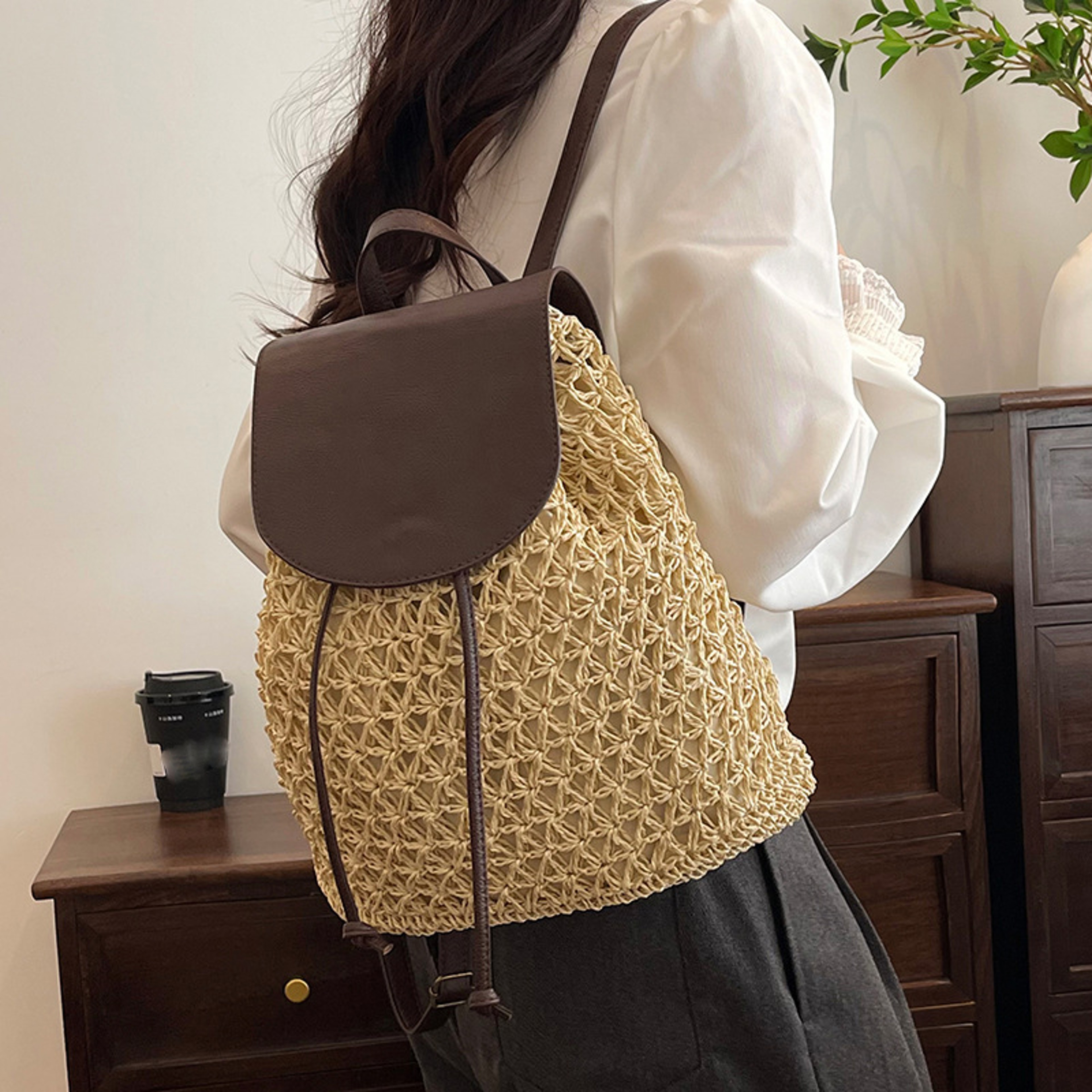 Boho Crochet Straw Backpack – view 2