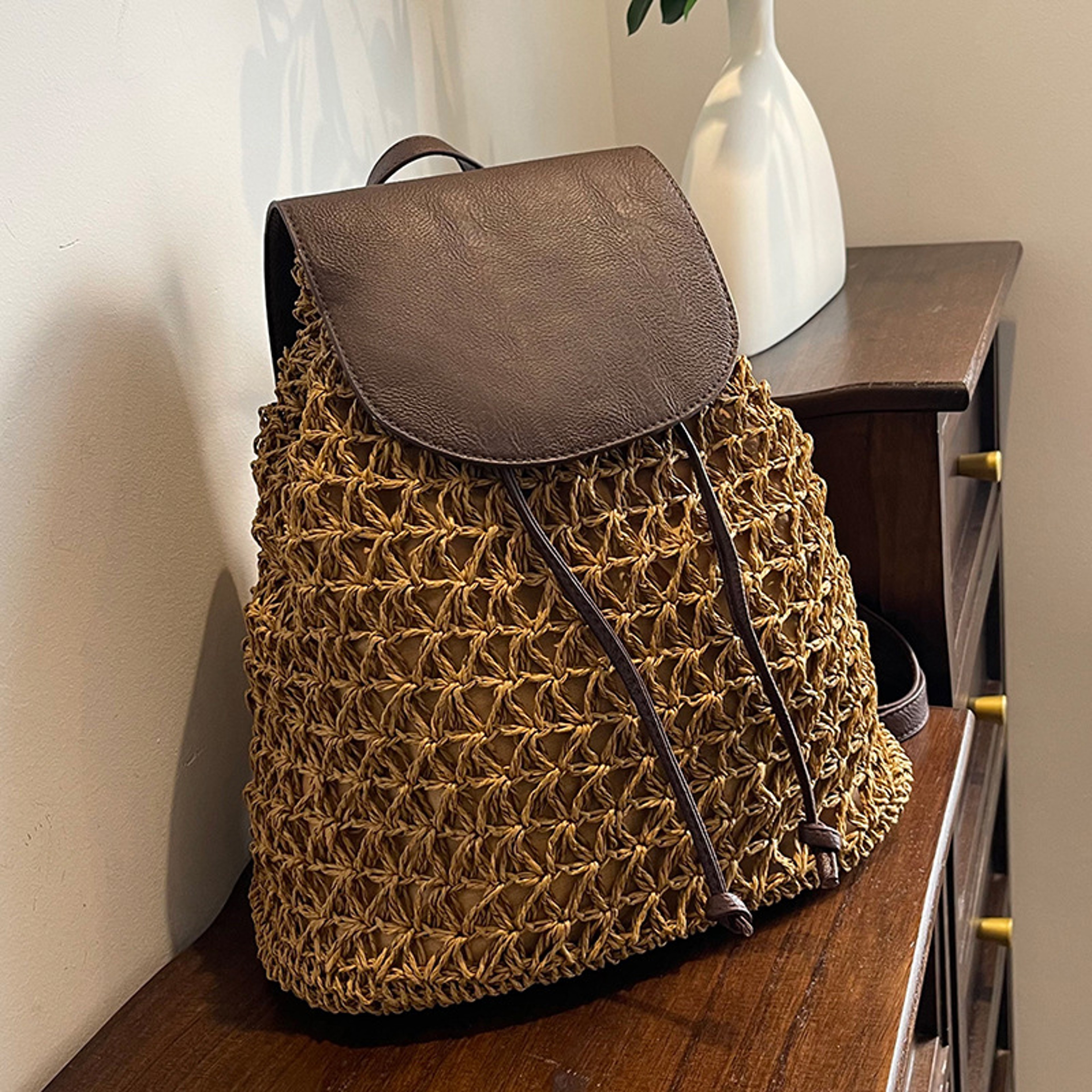 Boho Crochet Straw Backpack – view 8