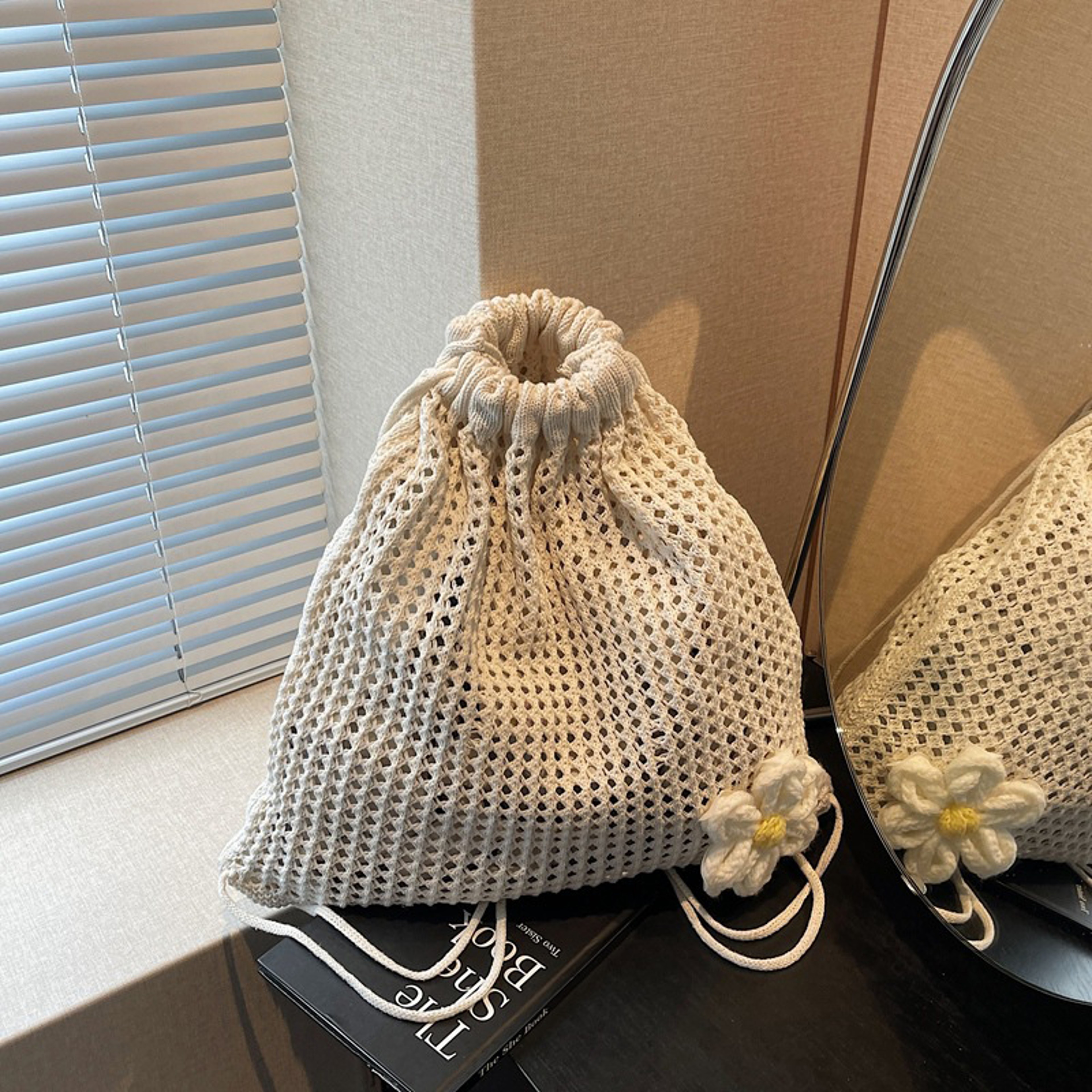Boho Hollow Woven Flower Crochet Tote Bag and Knit Handbag for Summer Beach – view 1