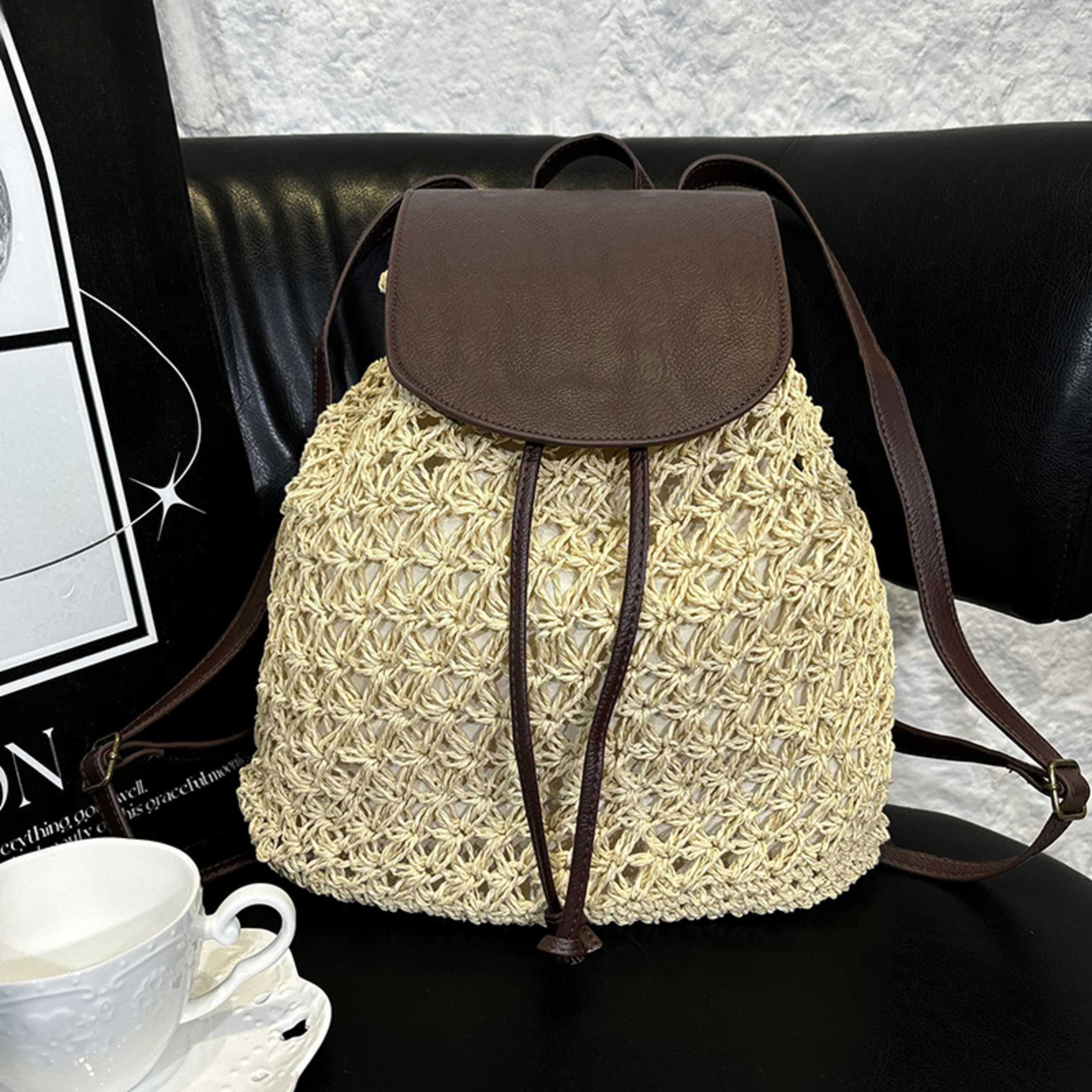 Large Capacity Straw Beach Bag for Women with Drawstring Closure – view 7