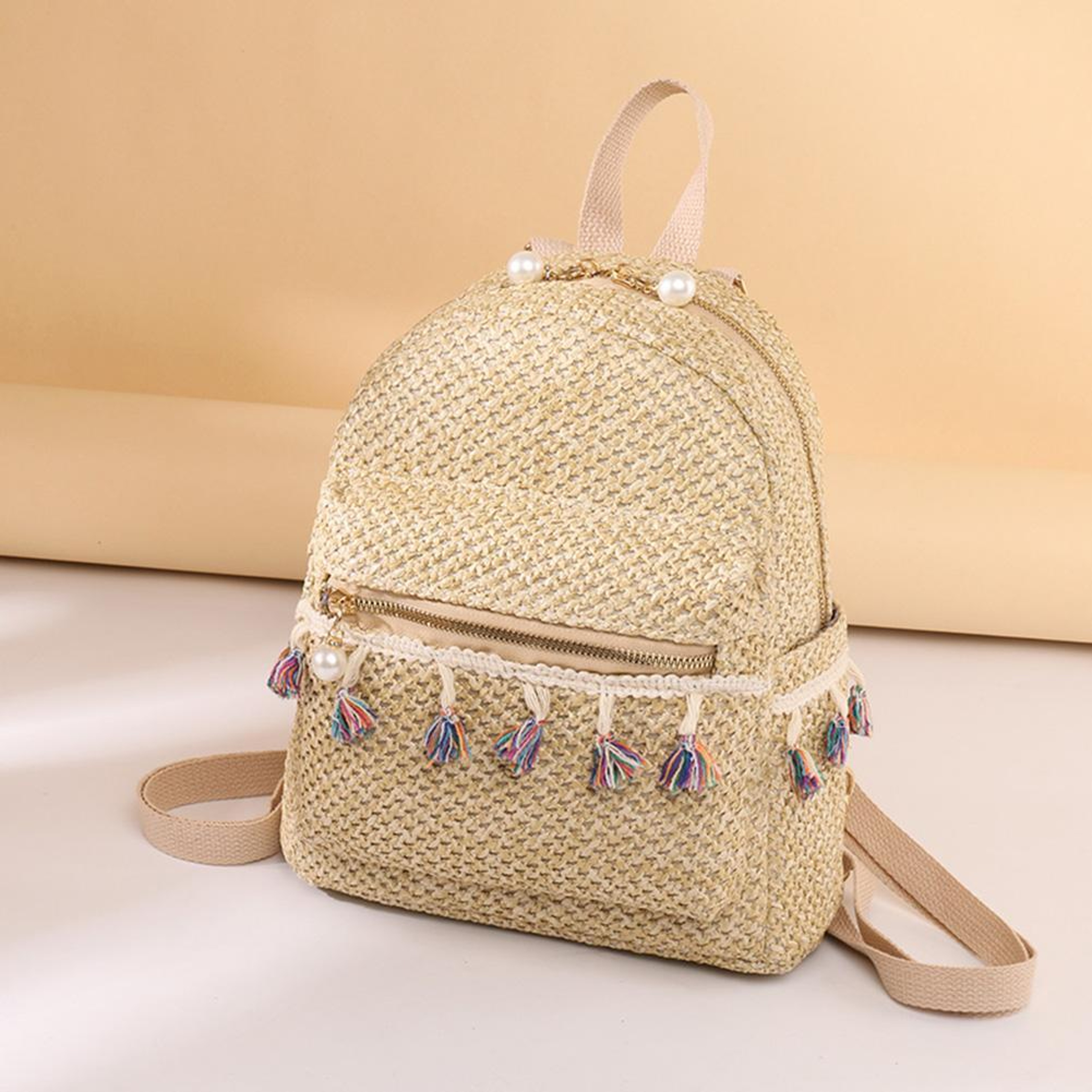 Bohemian Woven Backpack Straw School Bag Large Capacity – view 4