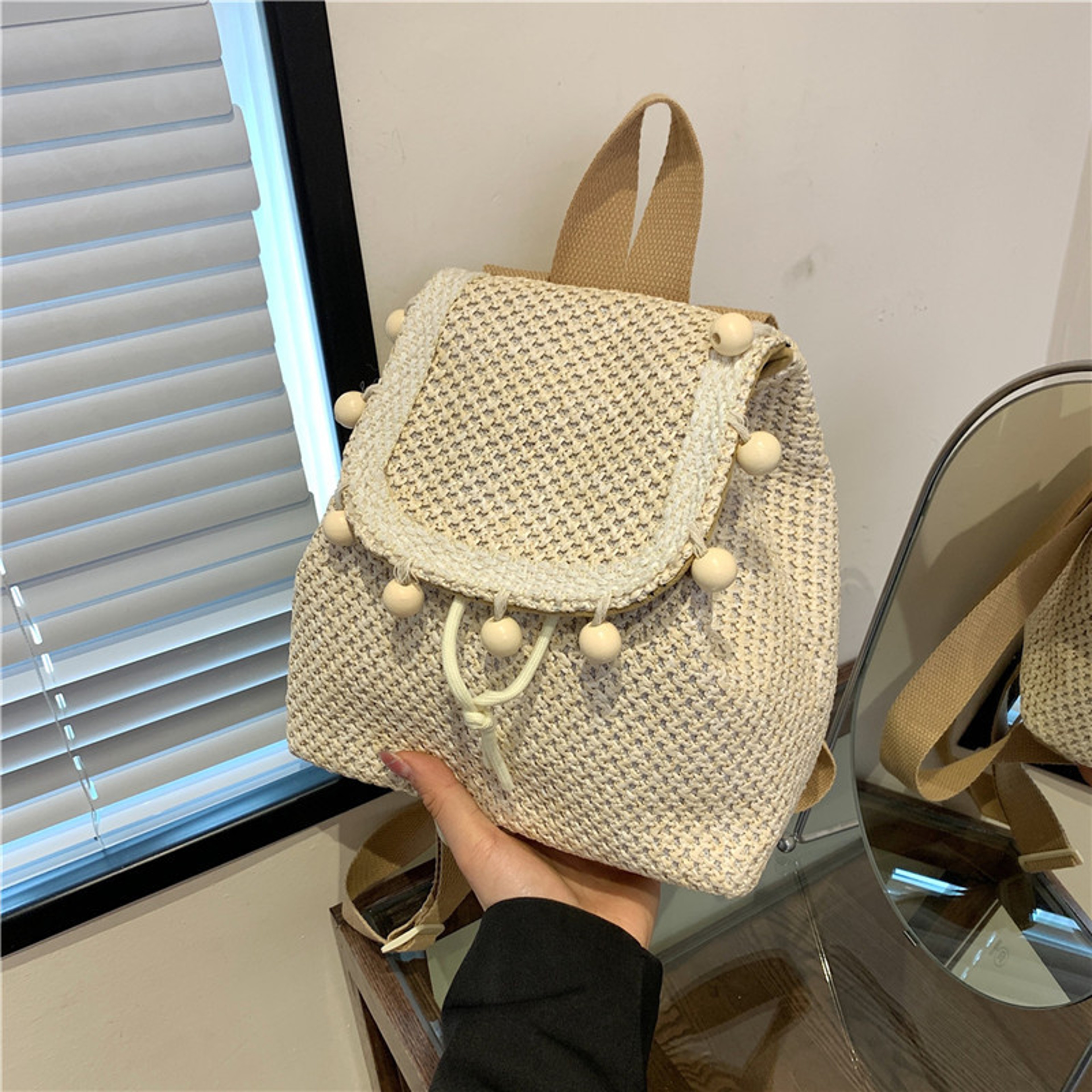 Boho Fringe Straw Backpack for Women – view 8