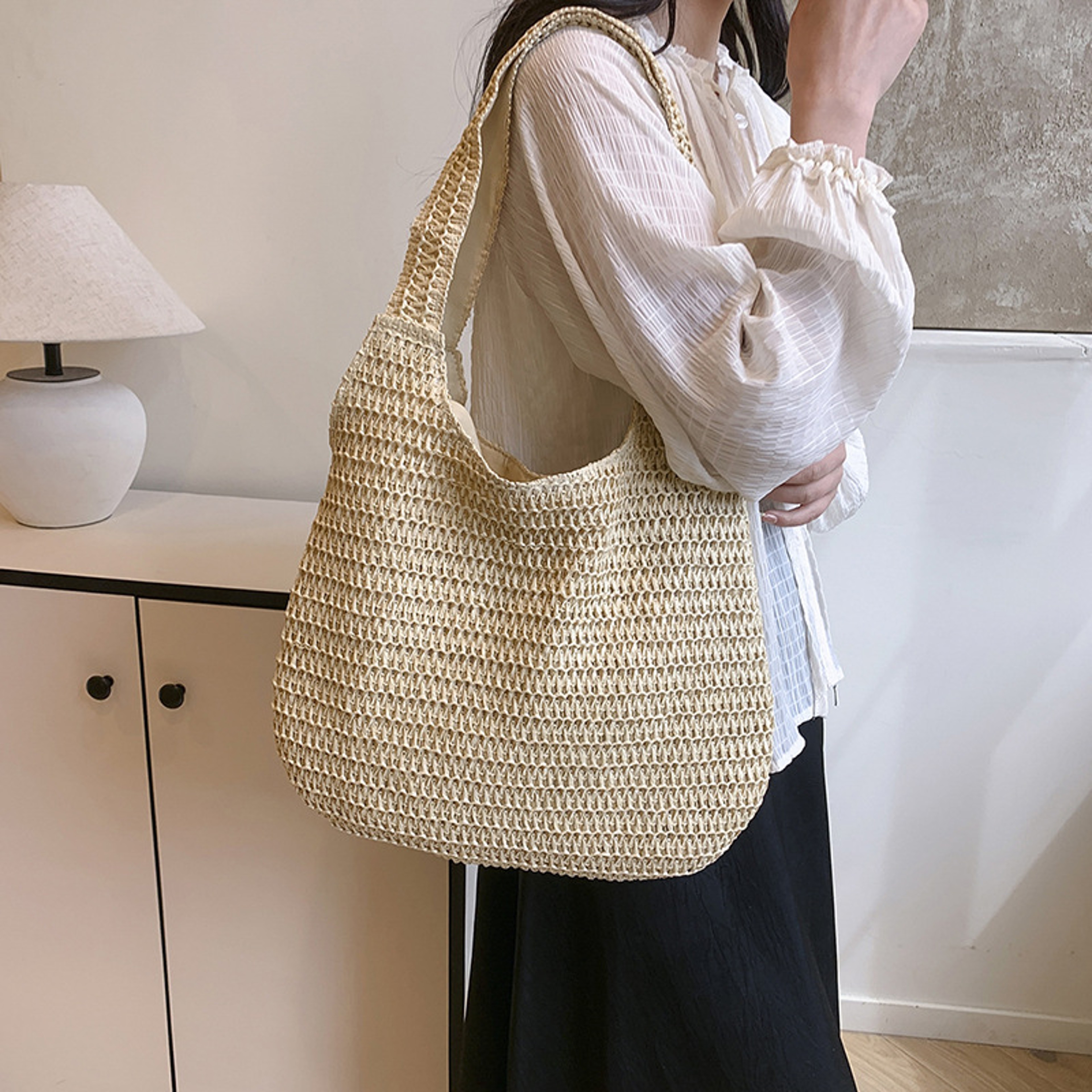 Homefish Large Capacity rattan straw woven tote bag for Women Summer Casual beach shoulder handbag – view 4