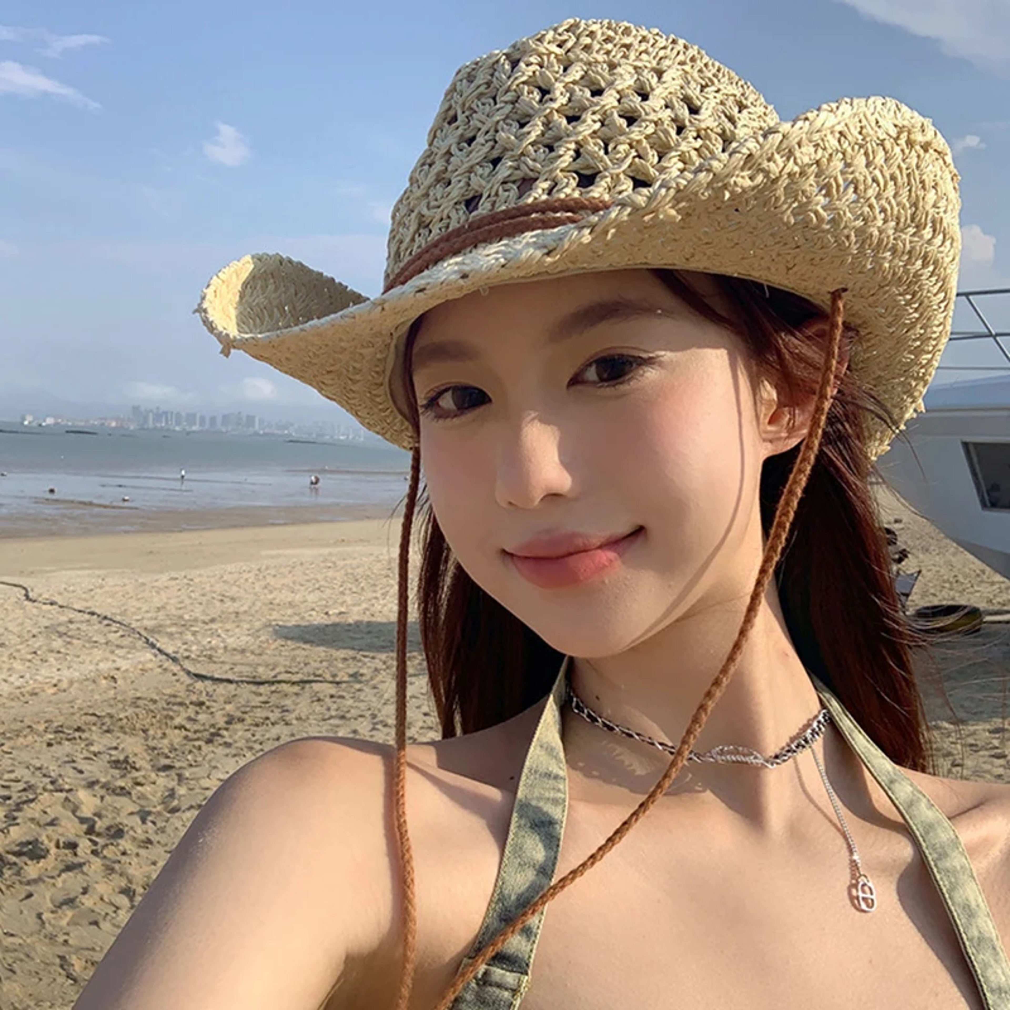 Western cowboy straw hat for women, breathable summer sun hat with ethnic style – view 5