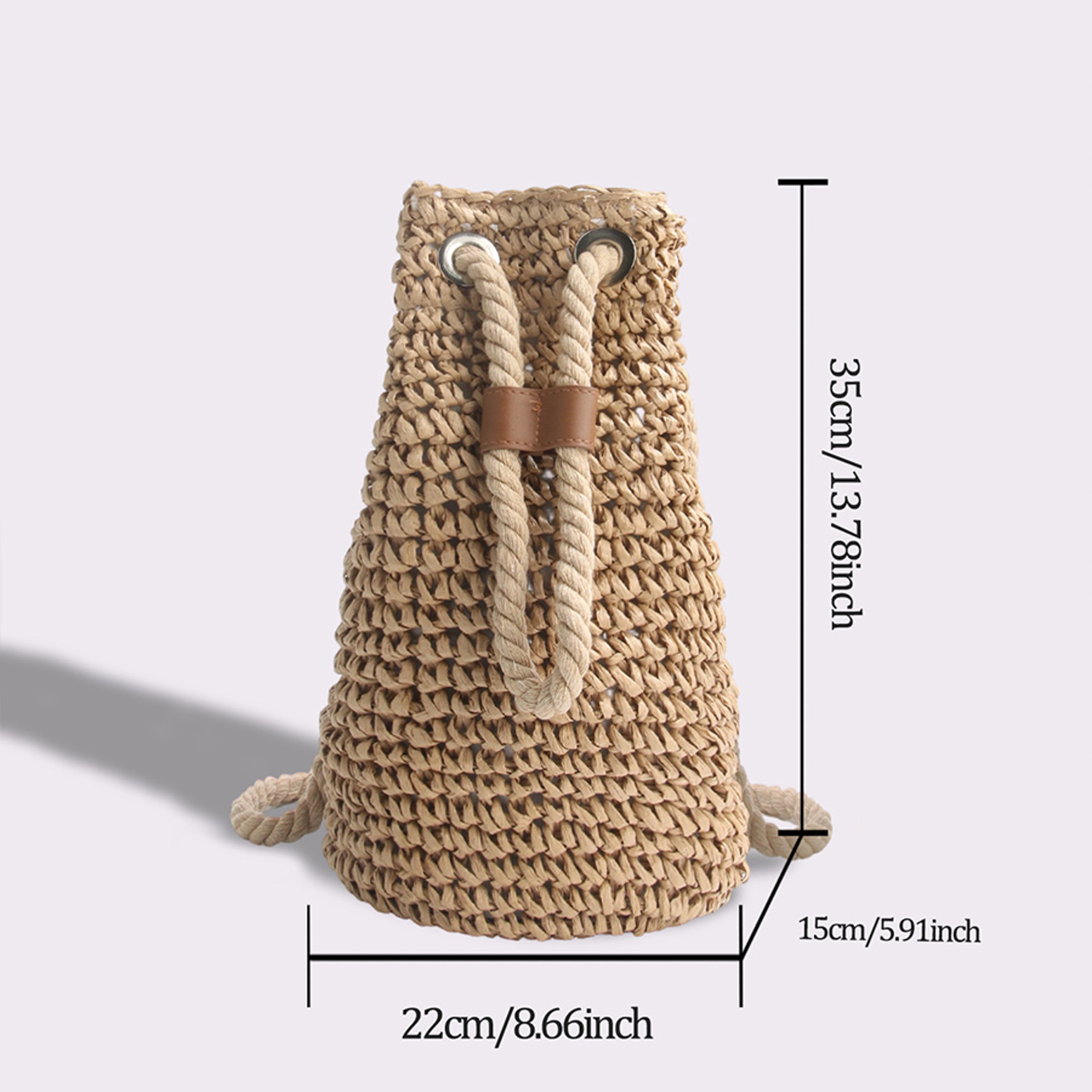 Handmade Woven Straw Backpack for Women Boho Beach Bag and Summer Travel Knapsack – view 3