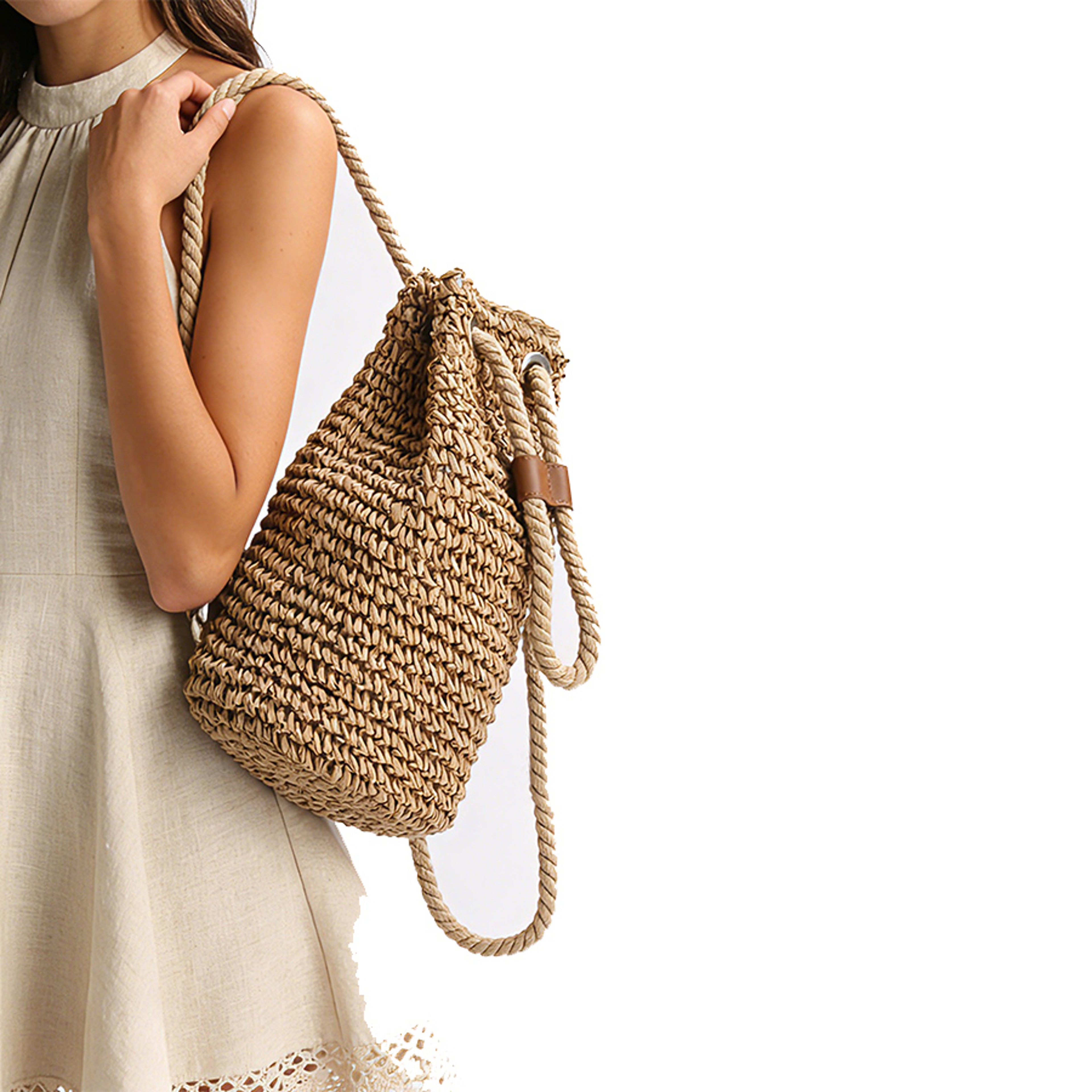 Handmade Woven Straw Backpack for Women Boho Beach Bag and Summer Travel Knapsack – view 5