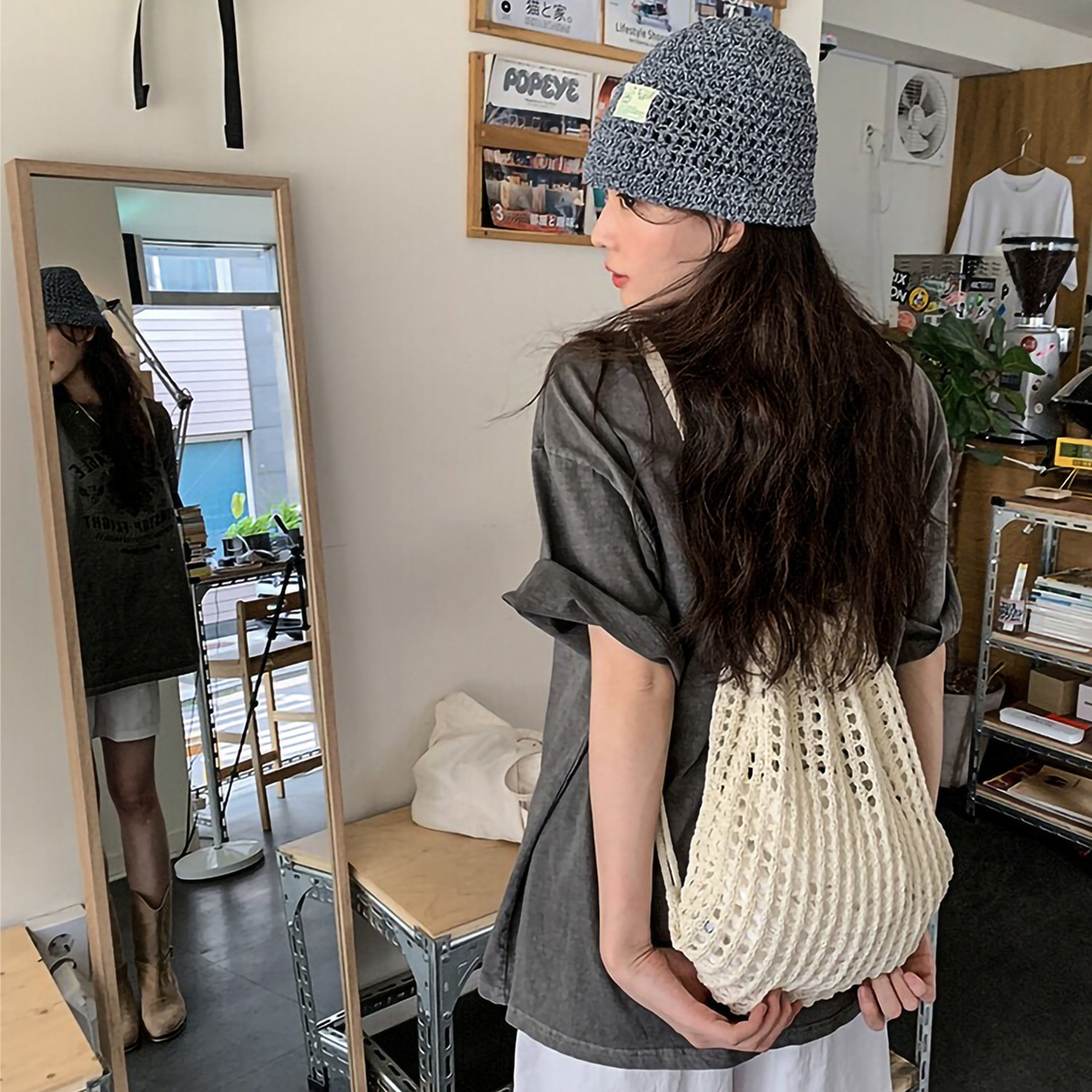 Handmade Knit Backpack Boho Crochet Beach Bag Drawstring Travel Backpack for Women – view 1