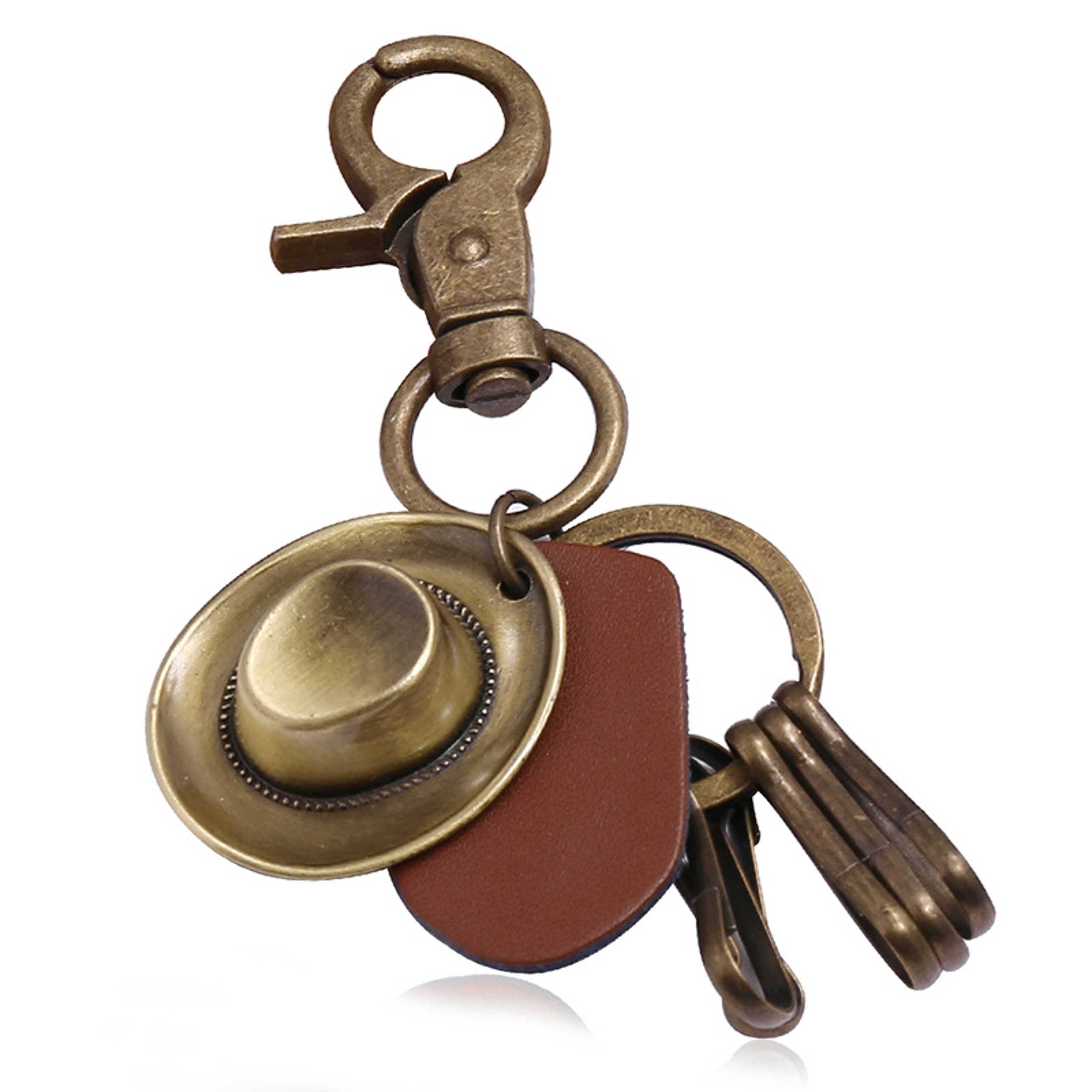 Retro Cowboy Hat Keychain Bronze Metal Cowhide Car Pendant – view 1