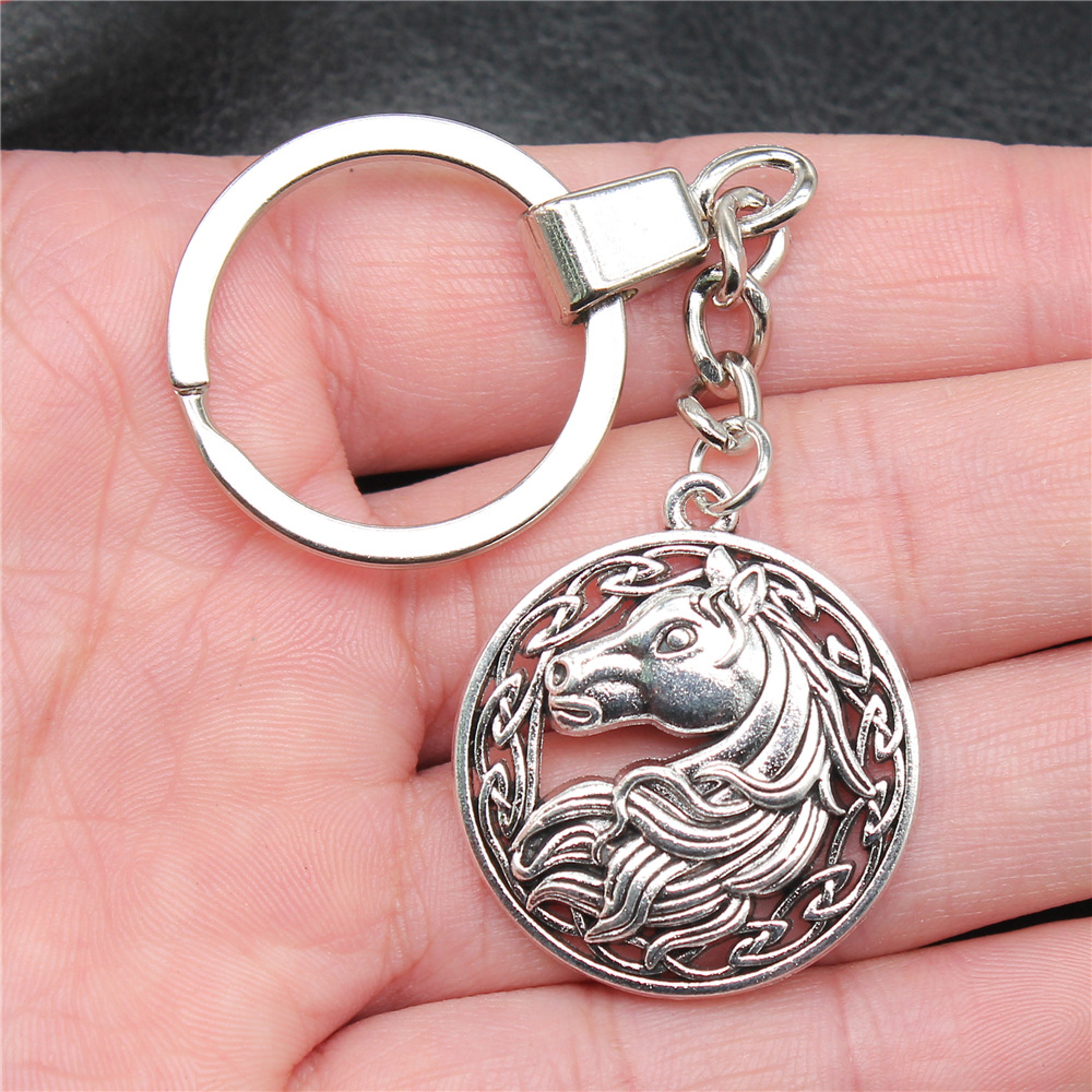 Handmade Vintage Horse Keychain Antique Silver Equestrian Keyring – view 1