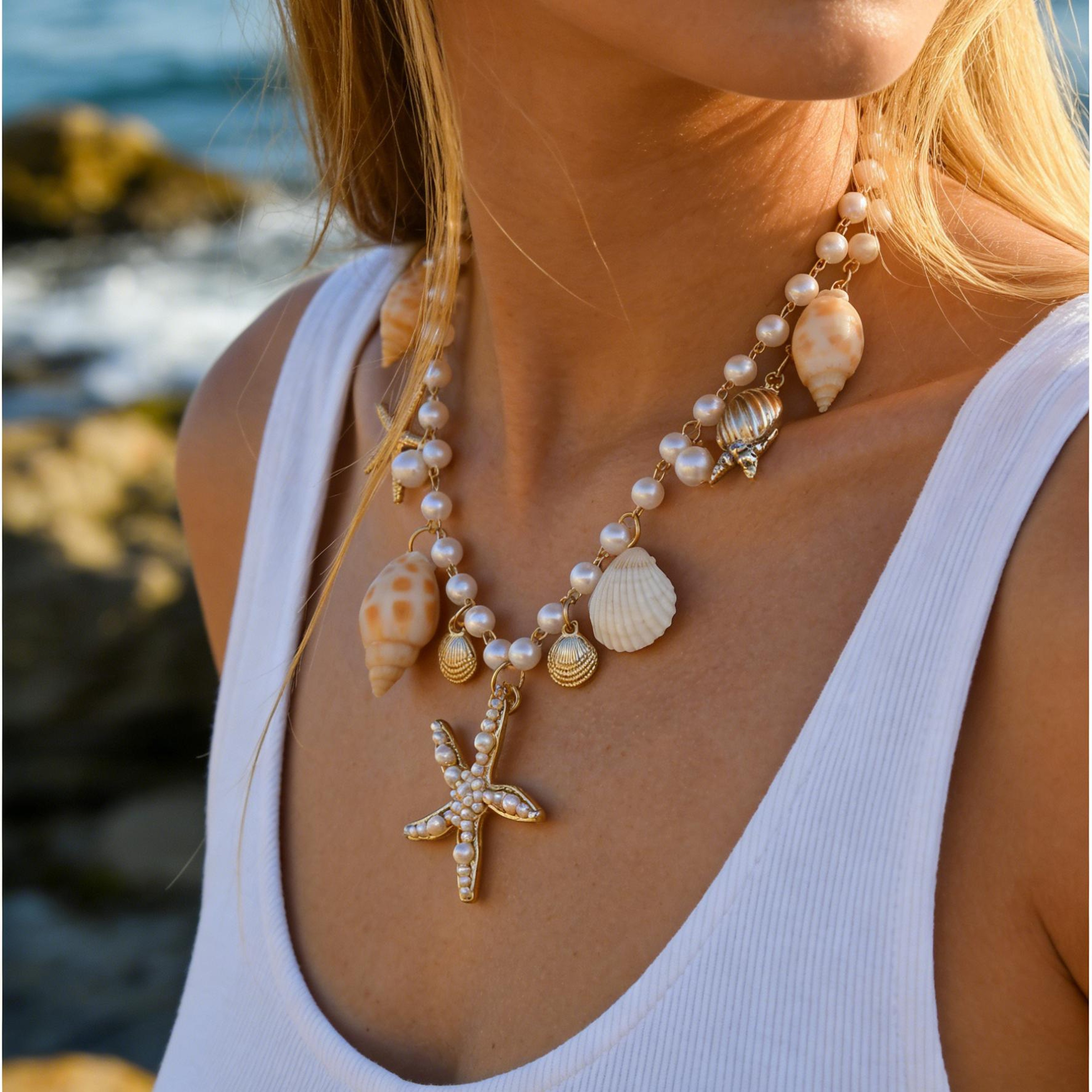 Vnox Boho Conch Starfish Shell Pearl Beach Vacation Choker Necklace – view 5